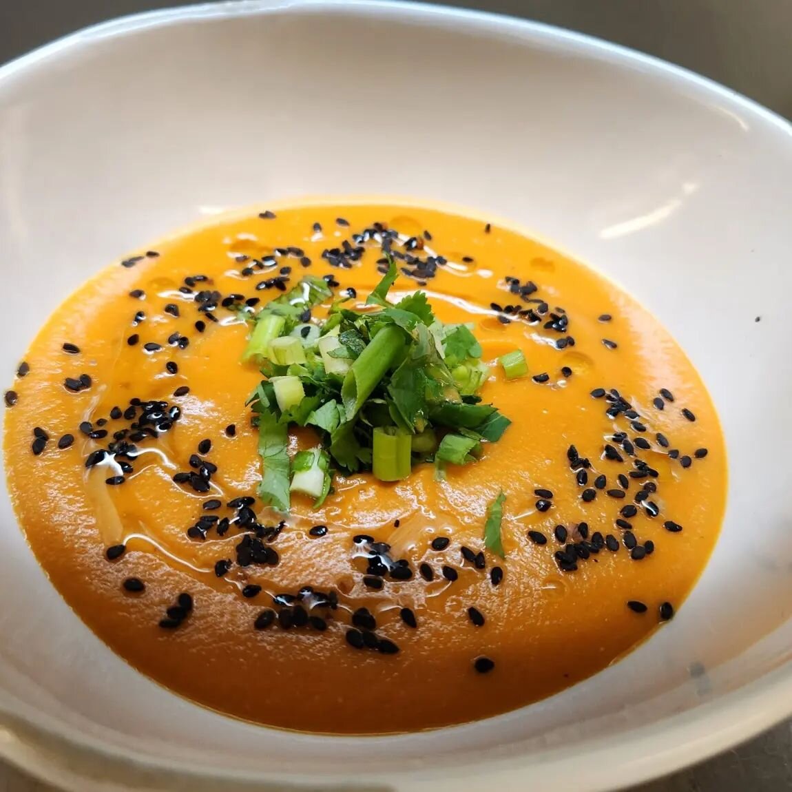 New menu item perfect for these chilly evenings. 

Red lentil soup with fresh herbs and black sesame seeds.