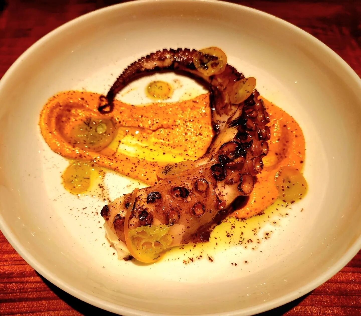 New dish! Grilled Octopus with romesco and kumquat vinaigrette 😋