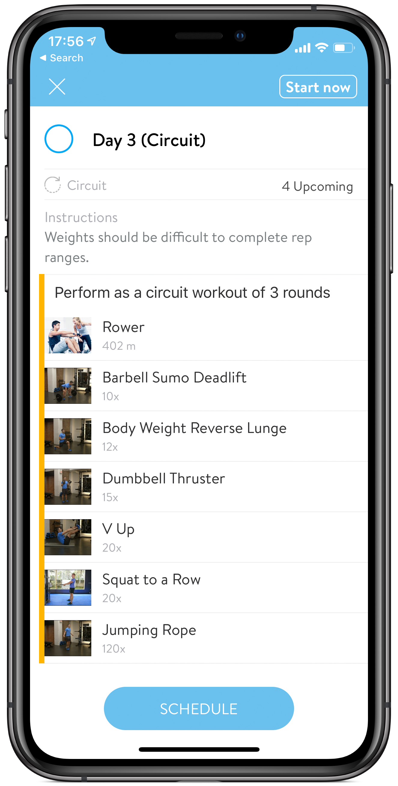 Trainerize app showing custom workout program