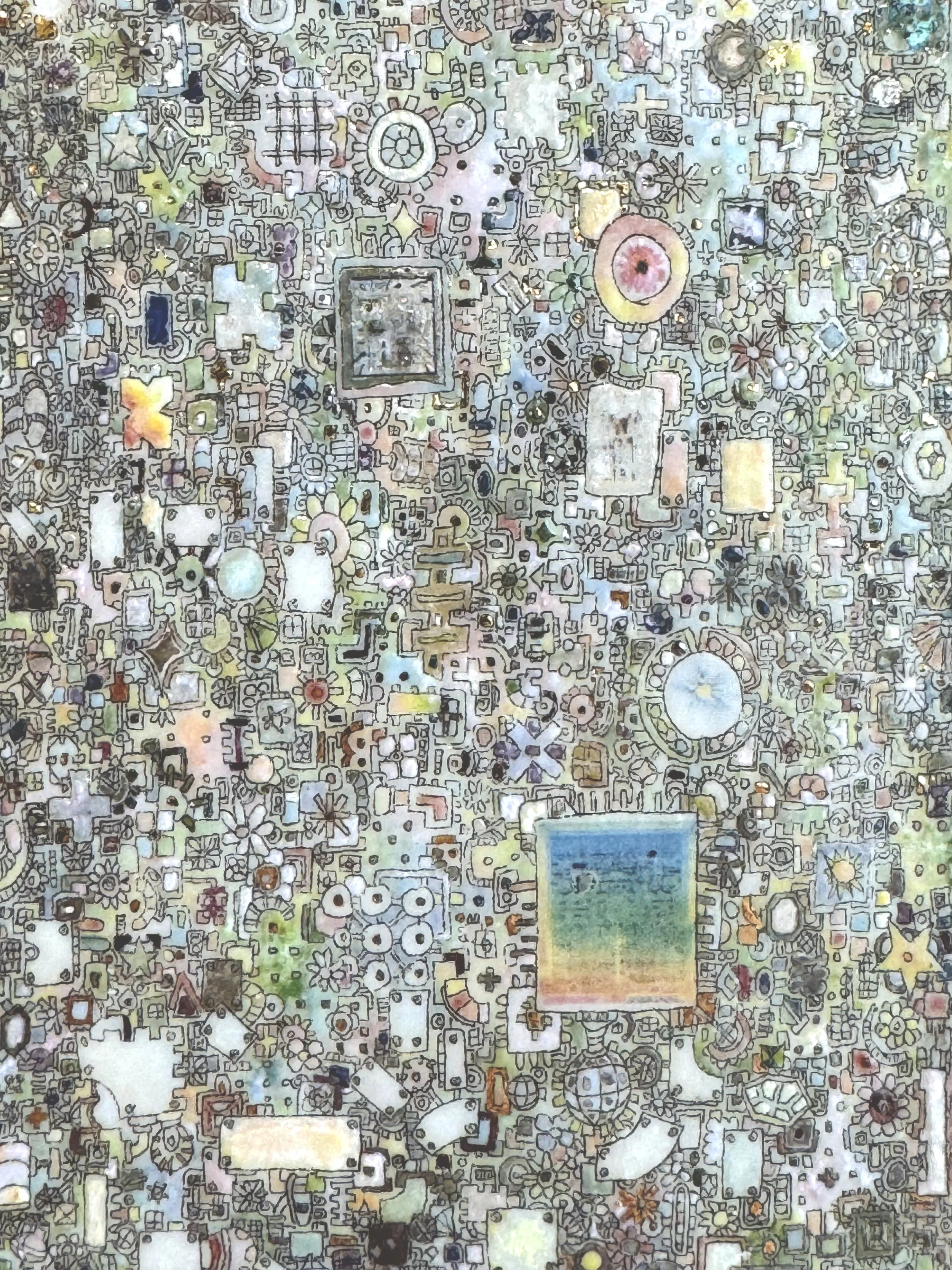 Trey Ross. 030 . 2026. Metal etching on porcelain, glaze, and over glaze. [Detail.]