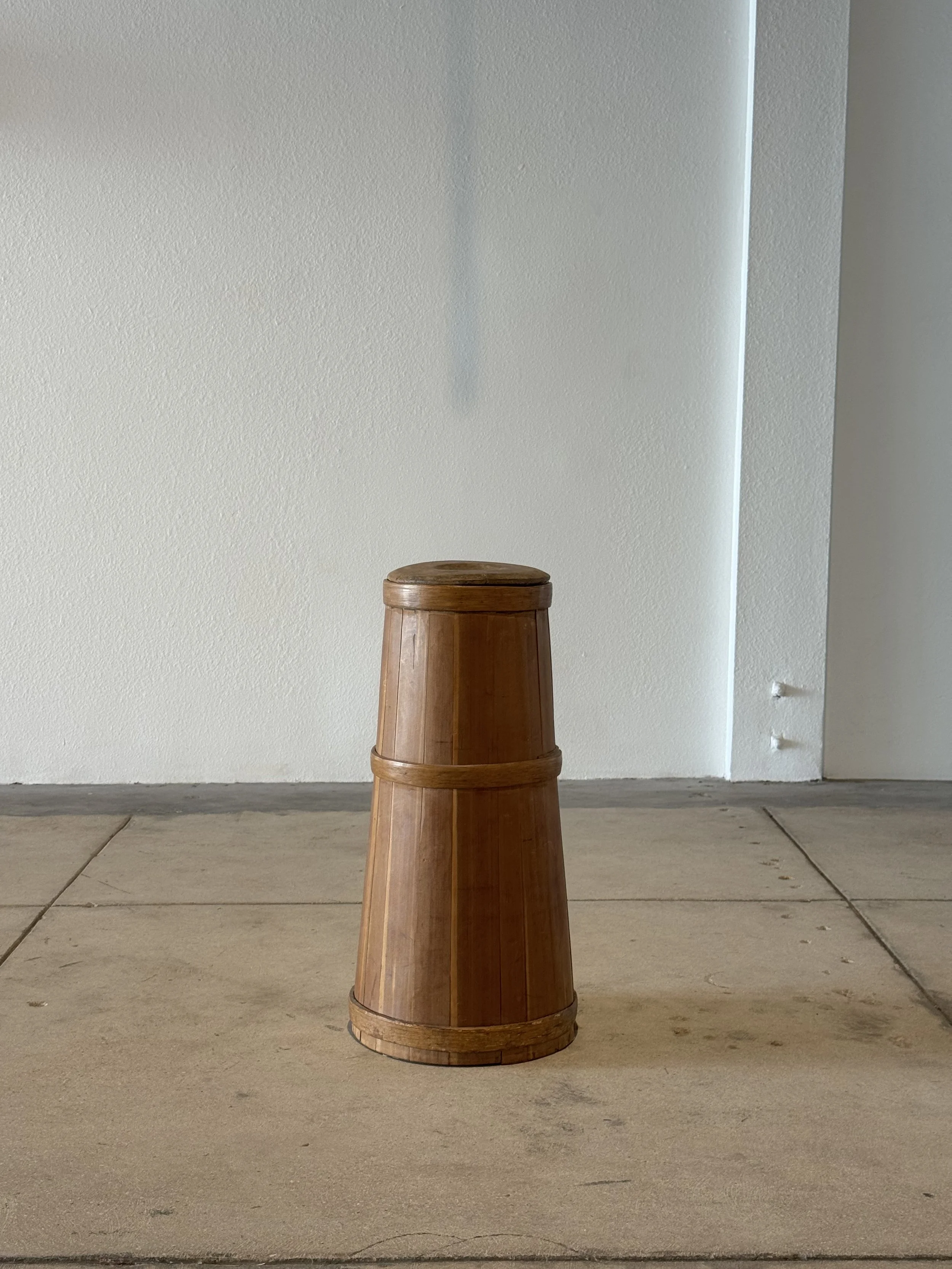 Catherine Menard. Churn or Burn . 2026. Found object, printed found image, cinefoil, led lights. 24 x 13 x 13 inches.