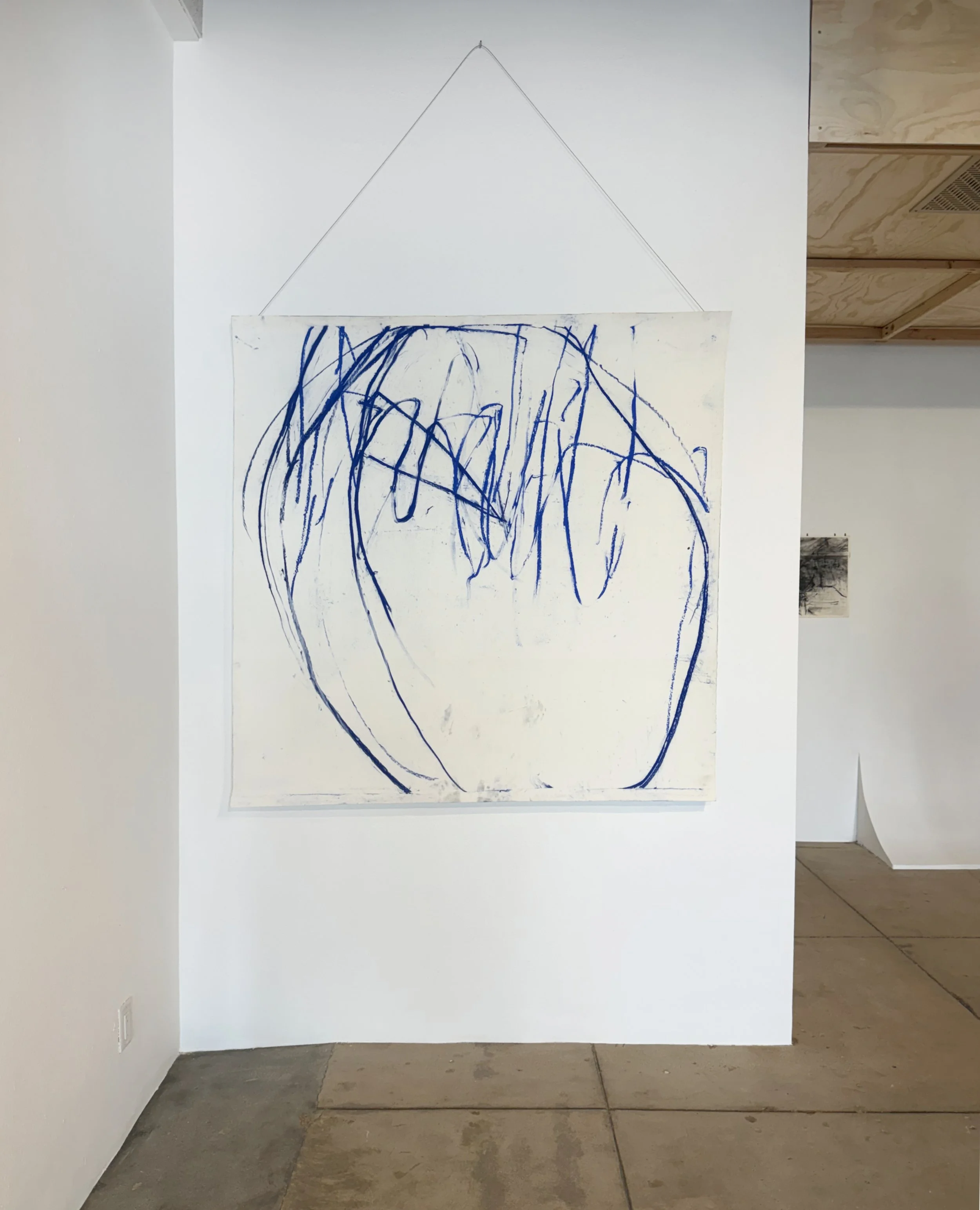 Lindsey Harald-Wong. geography (2023). Cotton watercolour paper, watercolour pencil, chalk pastel, Chinese ink. 60 x 60 inches.