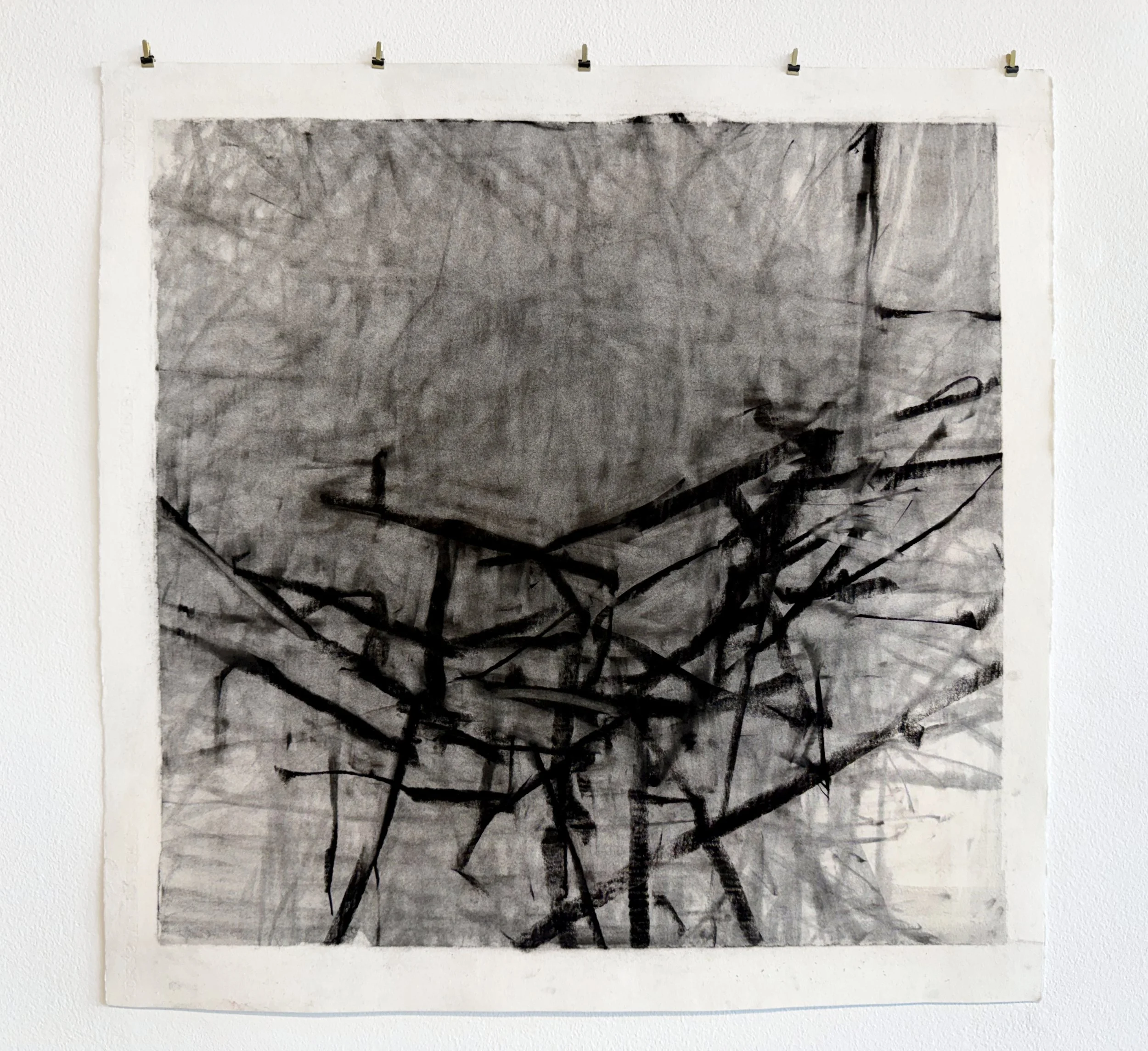 Lindsey Harald-Wong. pagoda (2020). Cotton watercolour paper, charcoal. 22 x 22 inches.