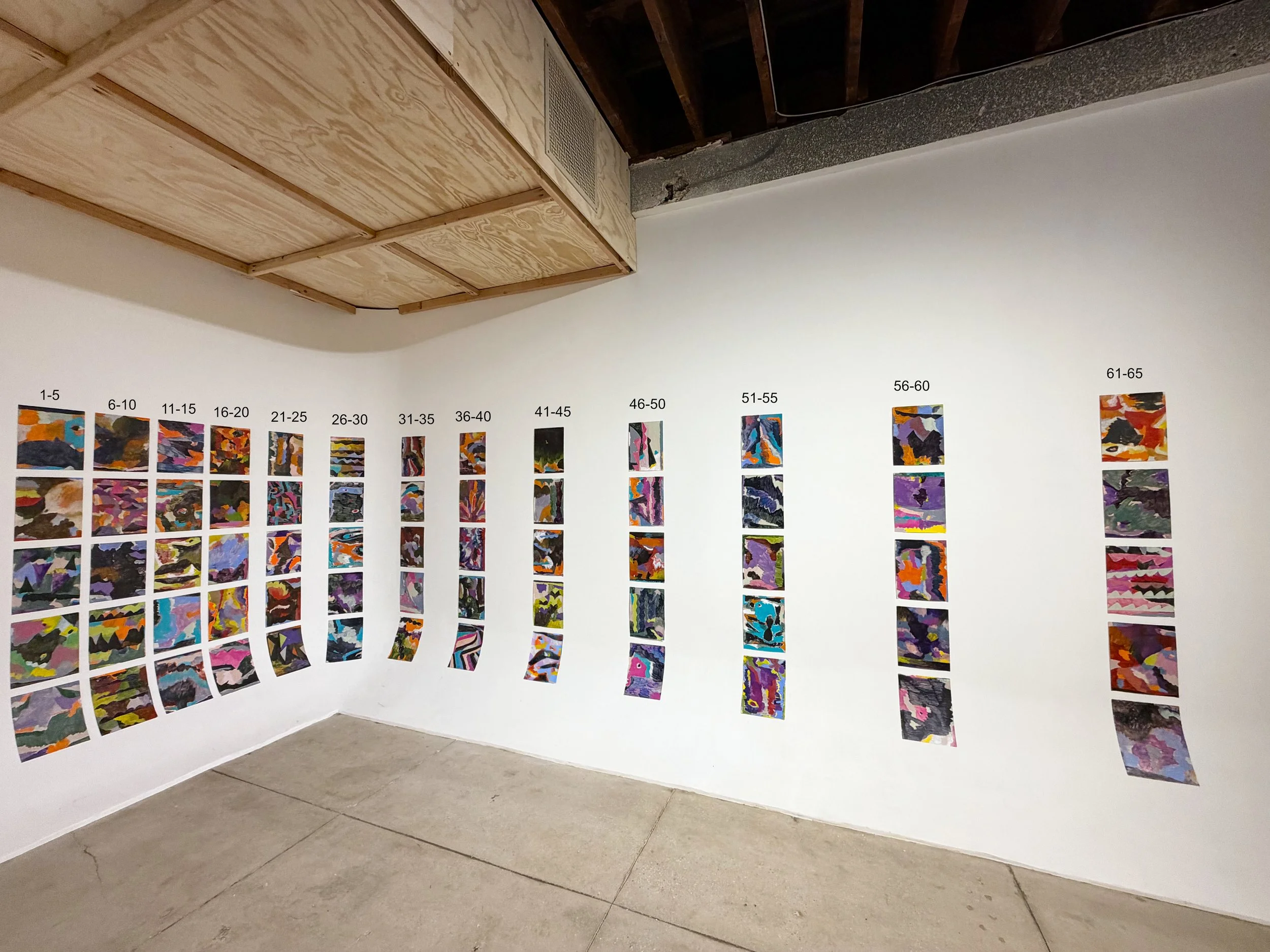 Frantz Jean-Baptiste. Poems (2025-2026). Acrylic and automotive paint on paper. 12 x 9 inches. [Numbered Grid: 65 individual pieces. Inquire for individual titles.]
