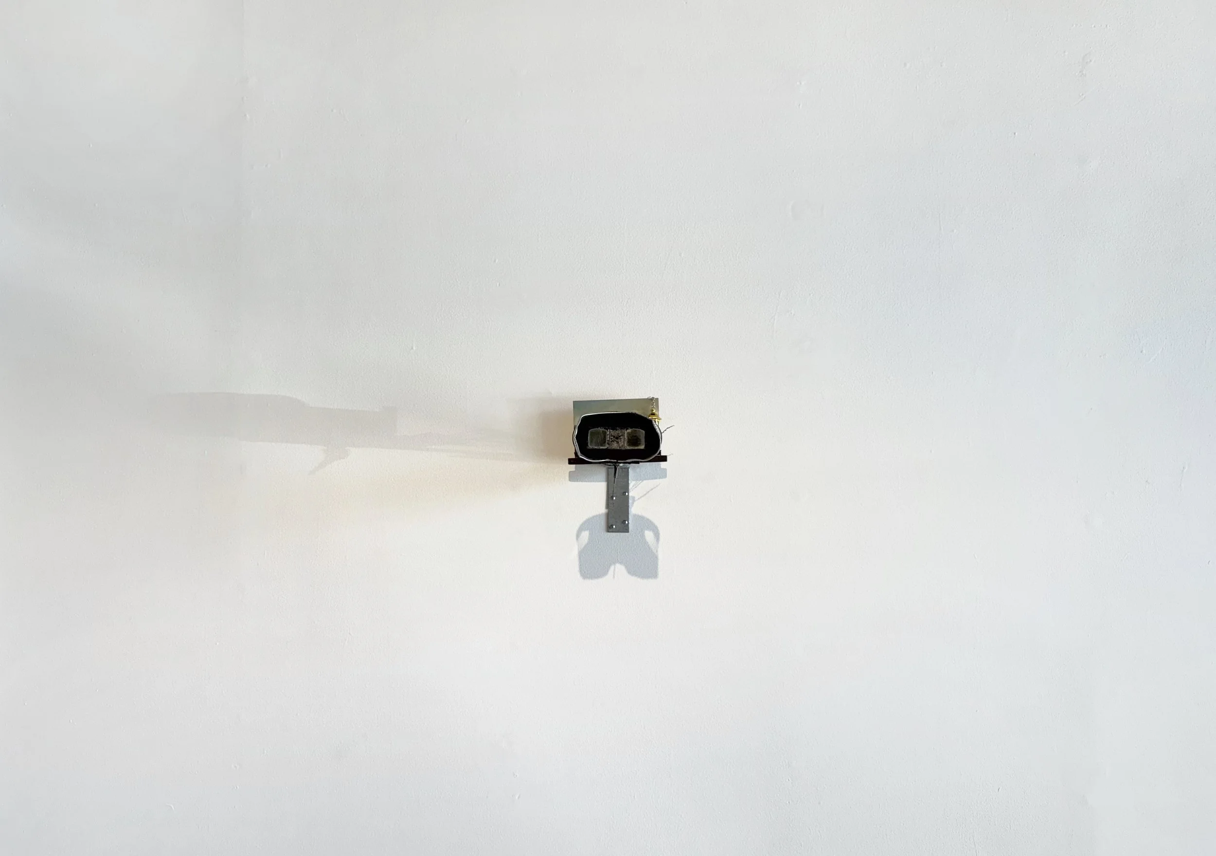 Catherine Menard. Stereoscope: Étant donnés . 2026. Found object, found organic matter, museum putty, washers, sea shell. 13 x 7 x 9 inches. 