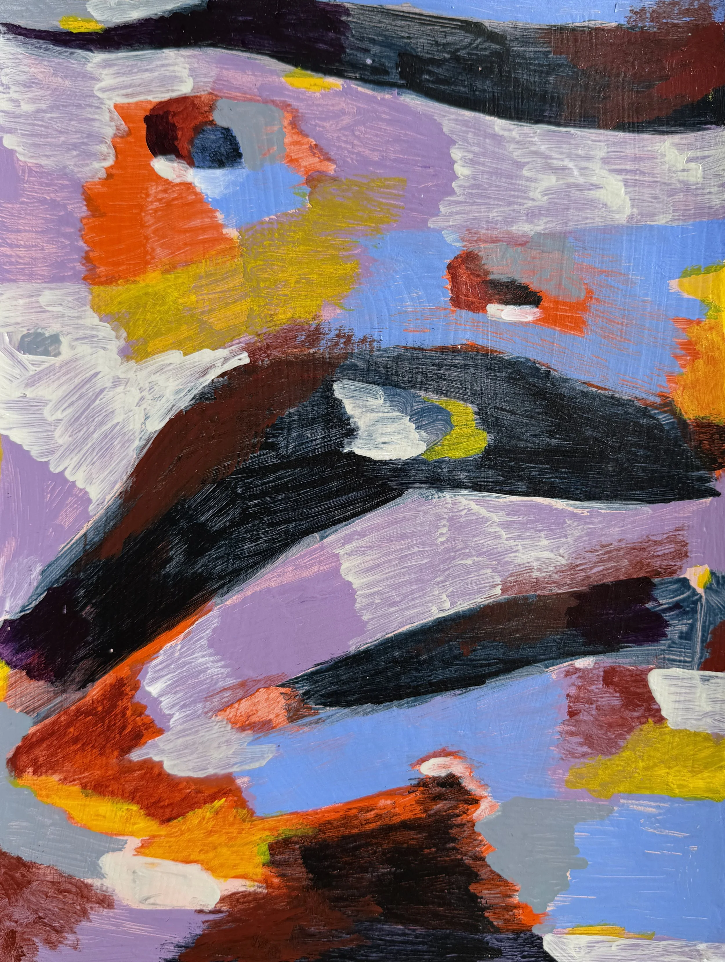 para mayor precision y simplicidad, usare una palabra inventada:   

Frantz Jean-Baptiste. 2026. Acrylic and automotive paint on paper. 12 x 9 inches.