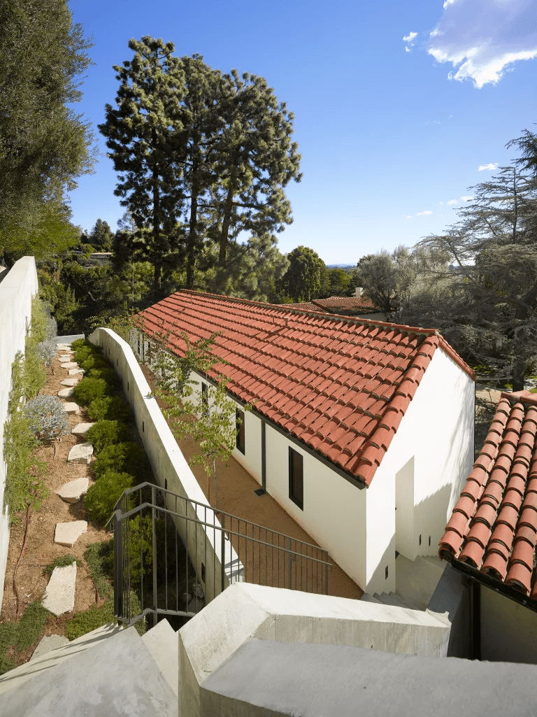 Library and Garage Rear Elevation with Retaining Walls - Photo SPF:A