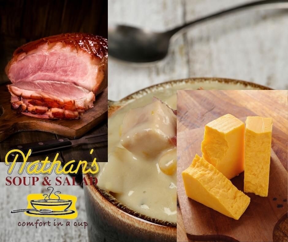 Nathan's #TBT special is Ham &amp; Cheddar Chowder - for lunch today or bring home for the holiday! 

Visit www.nathanssoup.com for locations, hours, our complete menu and to order online. 

#soup #hamandcheddar #comfortfood