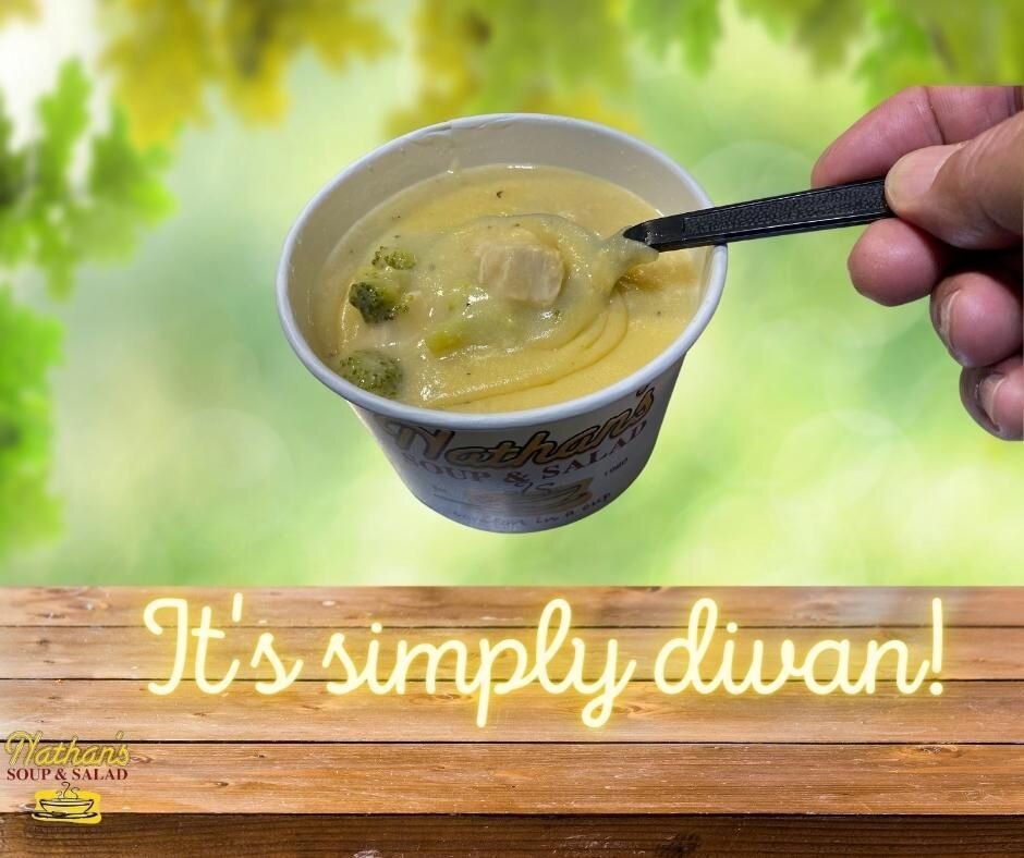 You must try Nathan's #TBT special today!  It's simply divan!  Chicken Divan, that is! Slow cooked with tender chicken breast, nutrient-rich broccoli, aged cheddar cheese in a light cream and buttery rice roux. 

Please visit www.nathanssoup.com for 