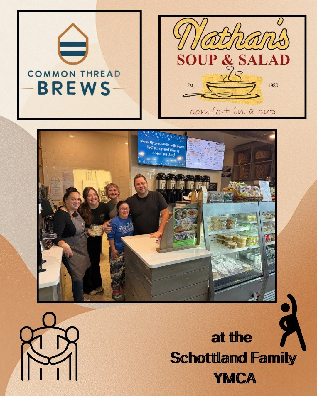 Great news! Nathan&rsquo;s Soups are now at Common Thread Brews inside the Schottland Family YMCA in Pittsford! The owners and staff are so kind and welcoming, and we love being included with other local businesses they feature. Stop by before or aft