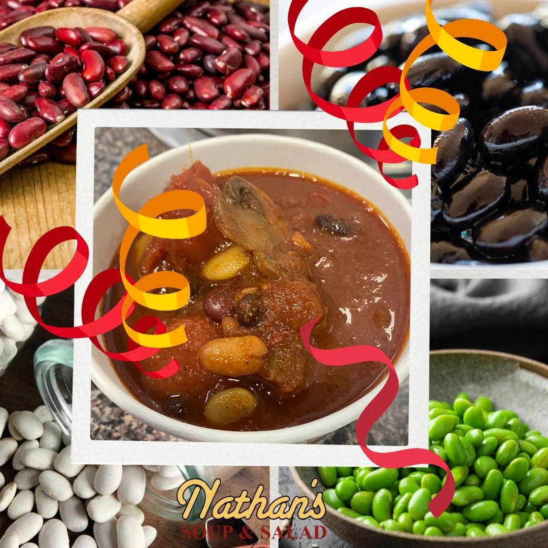 Special today: 4-Bean Chili! Get your protein on with this zesty, full-bodied chili packed with black beans, kidney beans, nutrient- rich cannellini, and edamame - plus tomatoes, mushrooms, onions and garlic for that rich, savory finish!