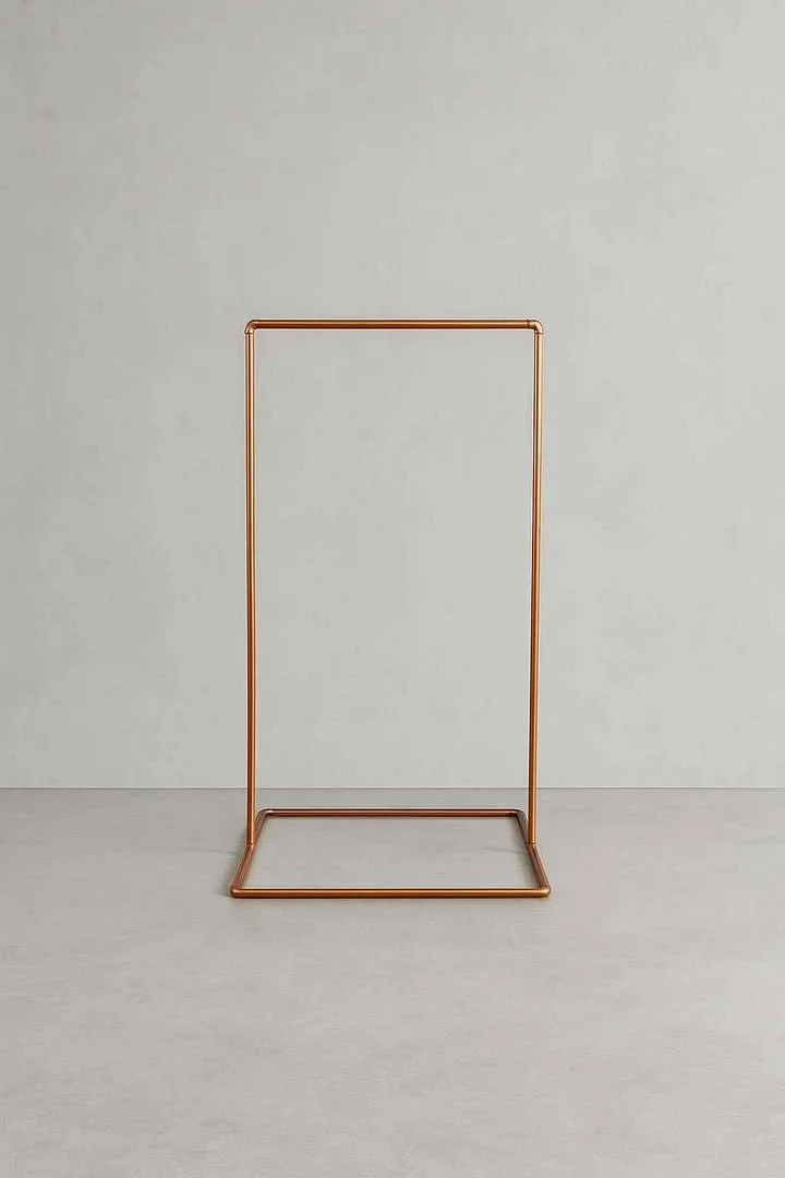 Copper pipe hanging signage stand
breaks down into 2 sections for easy transport