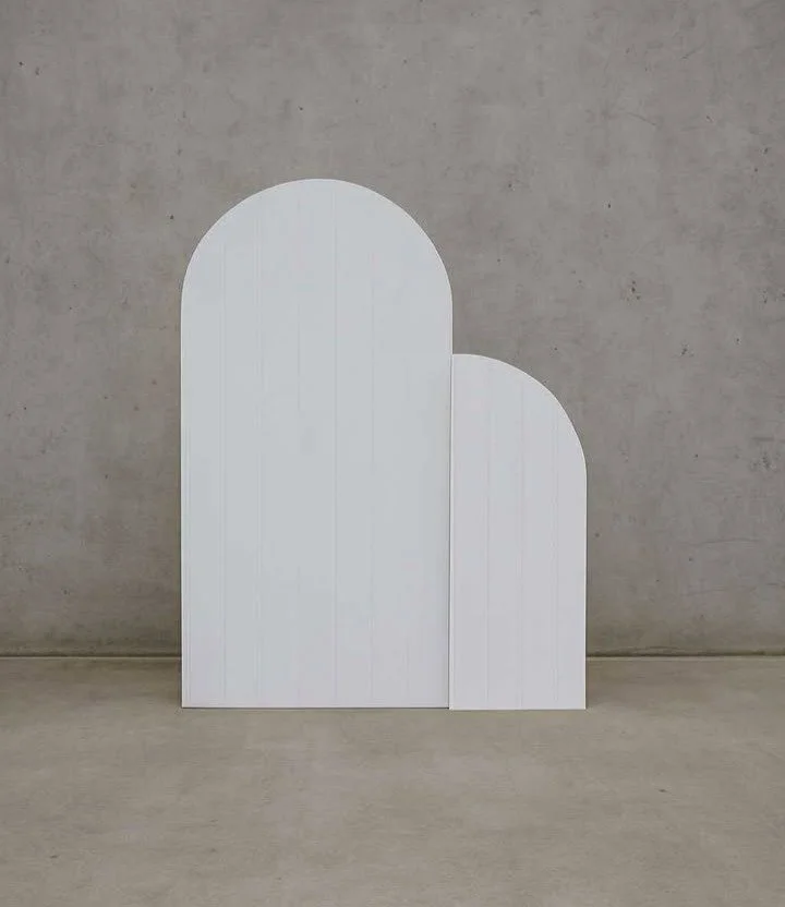 White wooden panels arch and Right sail Arch $145
Main arch 2.4m tall x 1.2m wide 
Right Sail arch 1.6m tall x 60cm wide