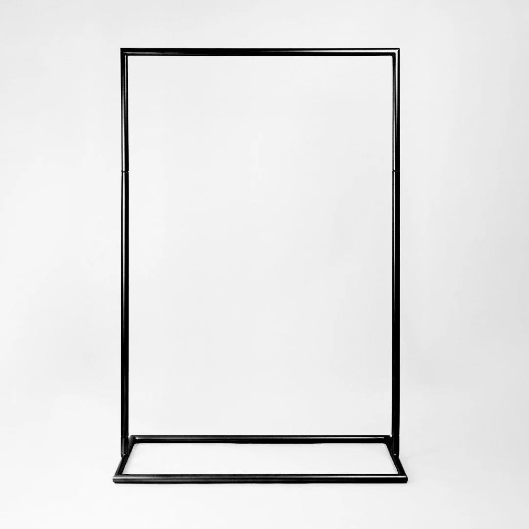 Rectangle Hanging signage stand 
Breaks down into 4 sections for easy transport