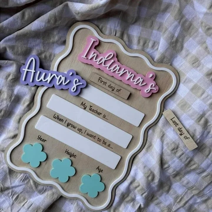 Wavy WOODEN First/Last day of School Board with Option for Interchangeable name