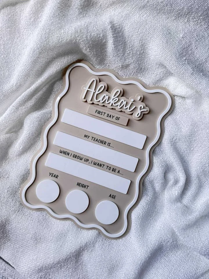 Wavy ACRYLIC First/Last day of School Board with Option for Interchangeable name