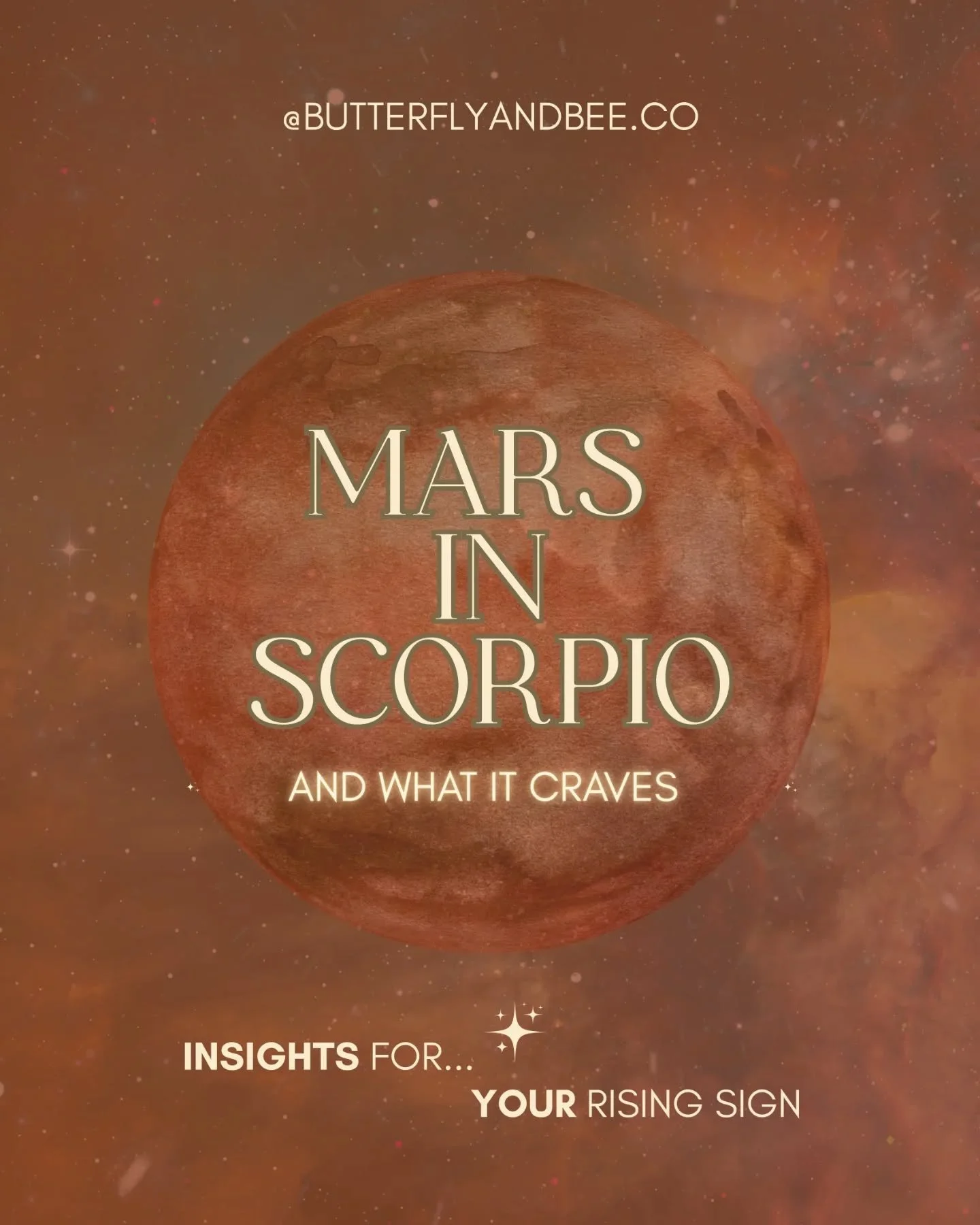 Mars in Scorpio 🔥
22 Sept ~ 4 Nov [transit]

Mars is our inner fire, our get up + go, initiator energy. It's our motivator. The energy that says let's just go and do the thing....we can sort everything out later. Independance. Drive. Self. Courage. 