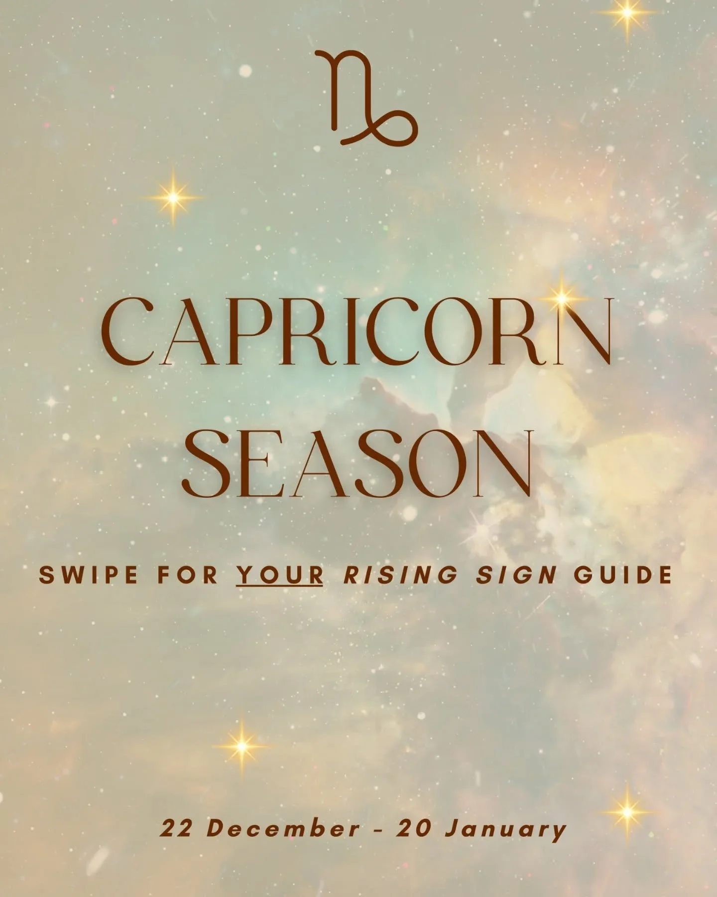 Capricorn Season 🐐

22 Dec ~ 20 Jan

The season that speaks to....

Integrity 
Goals 
Mission statements
Visions 
Self-responsbility for your life 
Strong foundations 
Saturn 
Lessons 
Karma 
Putting in the work 
The climb 
Steadiness 
Patience 
Gri