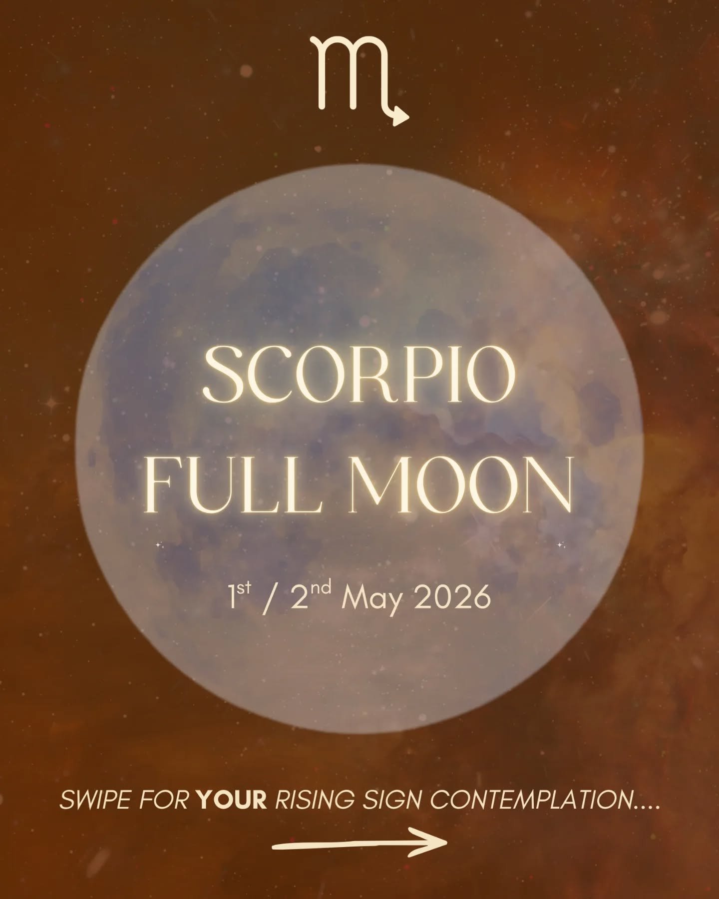 Scorpio Full Moon ~ contemplations for your curious heart 

Reaching its peak + lighting up our skies on the 1st / 2nd May....depending on where you are in this beautiful world.

Grab your journal + swipe left for a prompt I created for your rising s