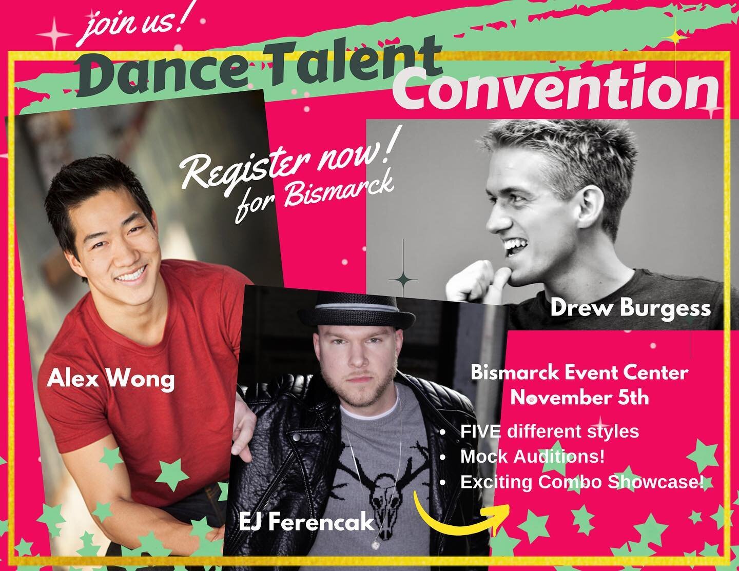 It&rsquo;s CONVENTION time! 🫶🏻
&bull;Register today to dance with these three awesome guys! @alexdwong @ejferencak13 @drewdances 
&bull;See you next month 🫵🏻
#danceconvention #dancetalentcompany #dtcbismarck