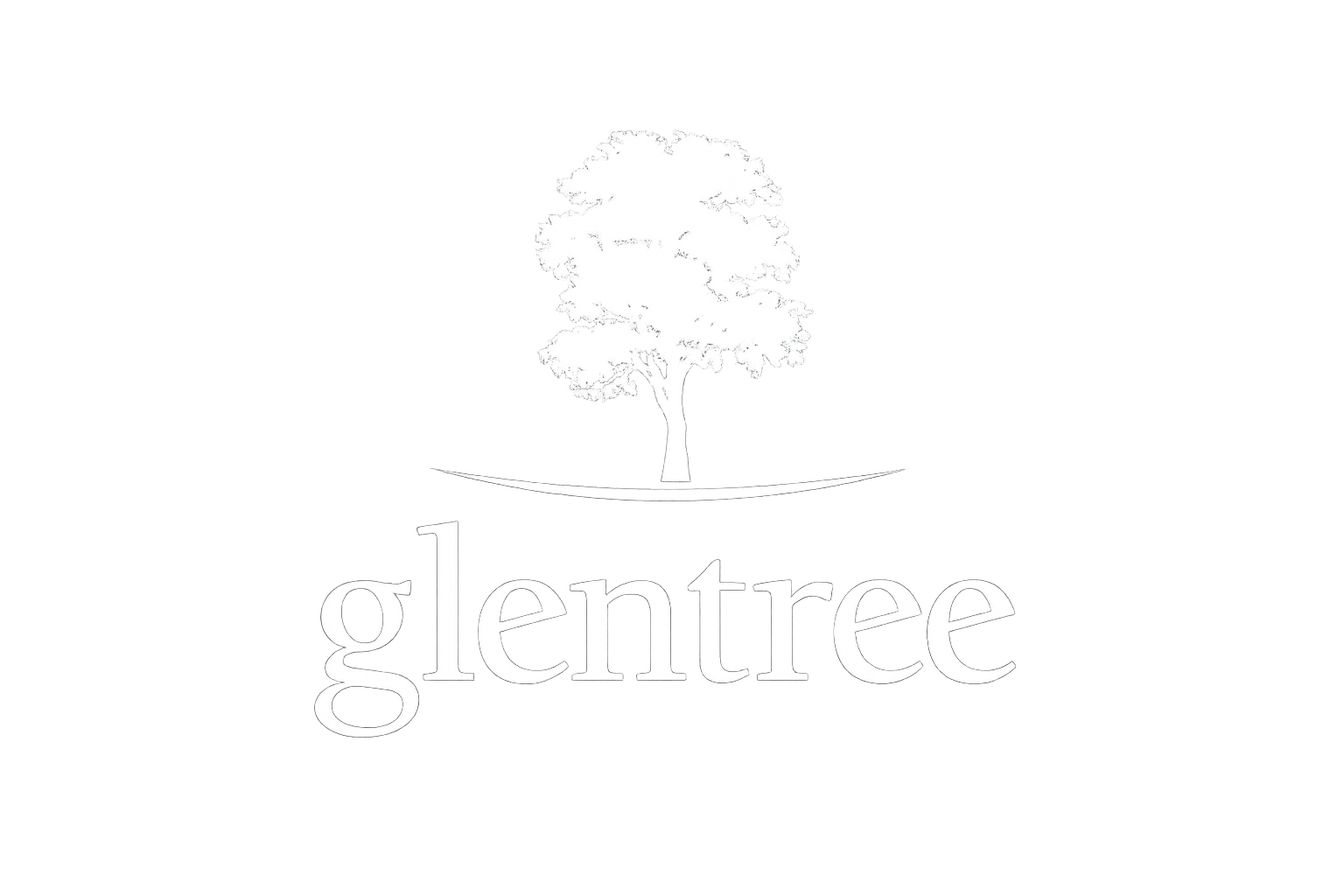 A logo featuring a white silhouette of a tree above the word 'glentree' in lowercase white letters.