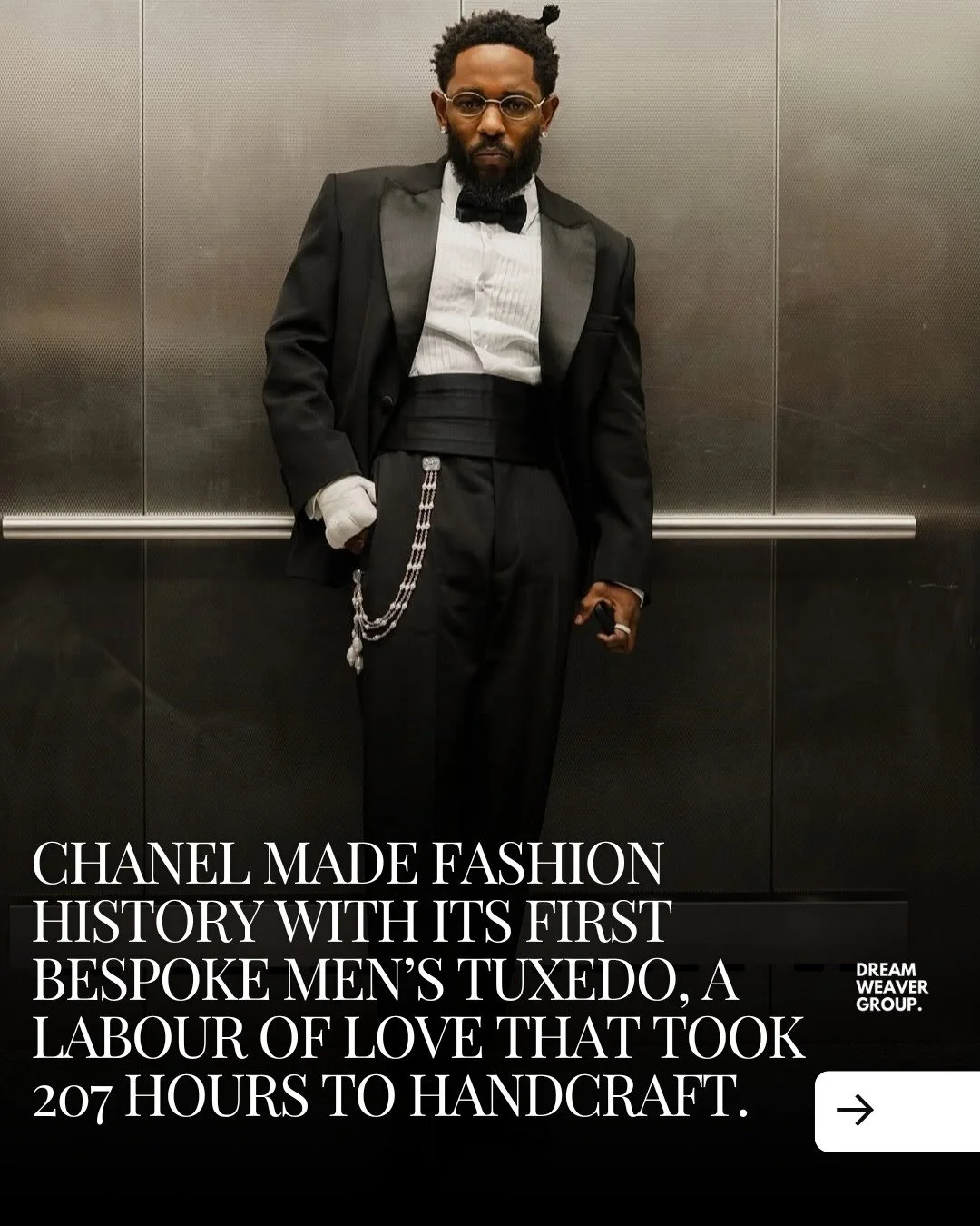 CHANEL made fashion history with its first bespoke men&rsquo;s tuxedo, a labour of love that took 207 hours to handcraft in the house&rsquo;s couture ateliers. Worn at the 2026 Grammy Awards, this classic black tuxedo marked a rare and remarkable mom