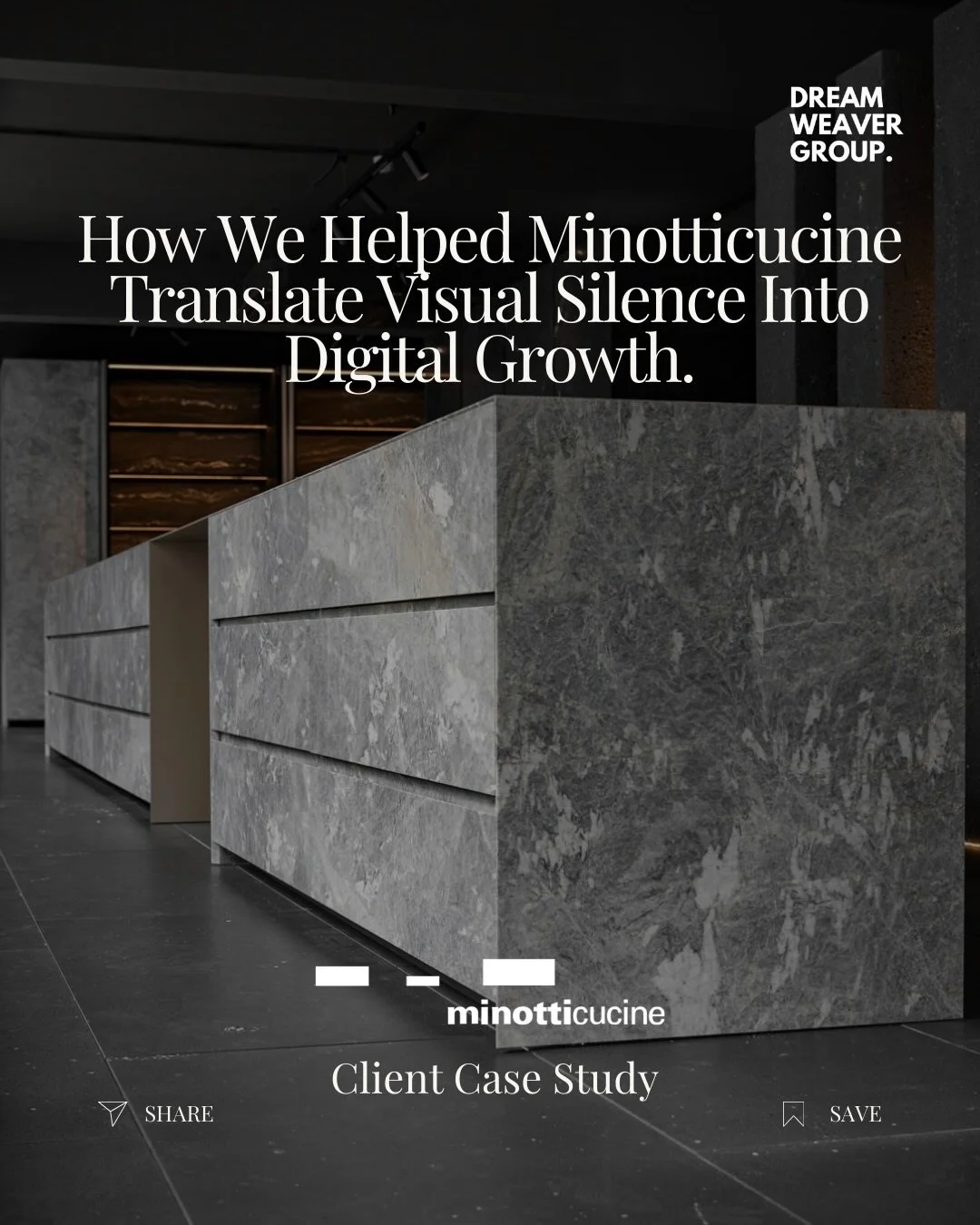 In 2020, Minotticucine approached Dreamweaver Group to design a new website.

What followed became a multi-year strategic partnership.

Rooted in the brand&rsquo;s philosophy of visual silence, we translated its architectural restraint into a discipl