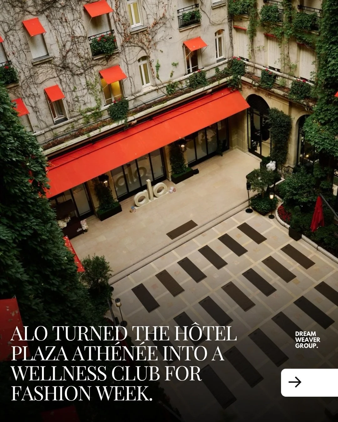 À l'occasion de la Fashion Week de Paris, ALO est revenu à l'Hôtel Plaza Athénée pour la troisième année consécutive, transformant ce palais parisien en un lieu éphémère dédié au mouvement, à la récupération et au bien-être.

Au cœur de cette prise de contrôle, t