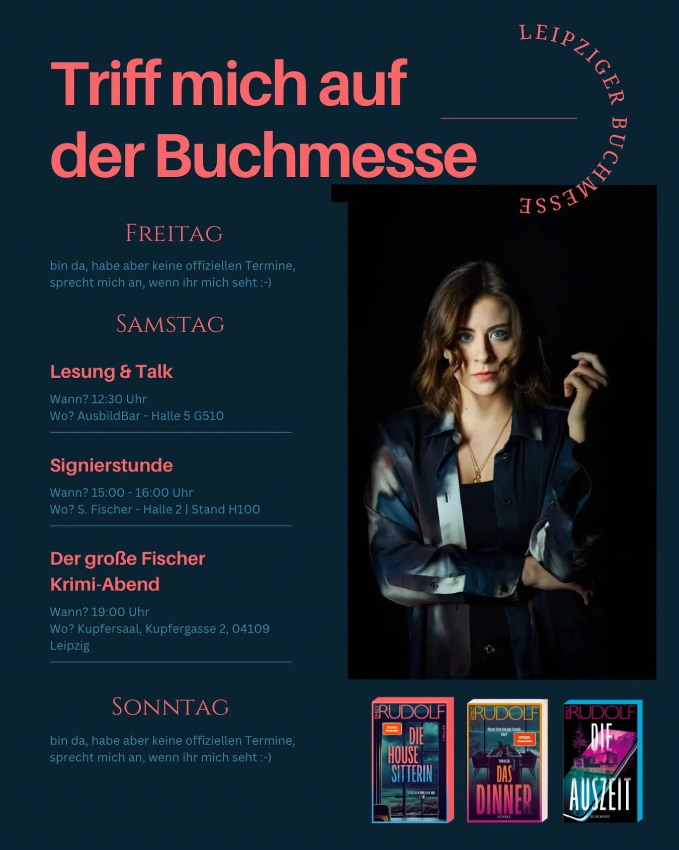 Die @leipzigerbuchmesse steht an! Und ich bin nat&uuml;rlich auch wieder dort! 🥰

Freitag/Sonntag habe ich keine offiziellen Termine, bin aber auf der Messe unterwegs und meist beim Stand von @sfischerverlage anzutreffen, wenn ihr mich seht, k&ouml;