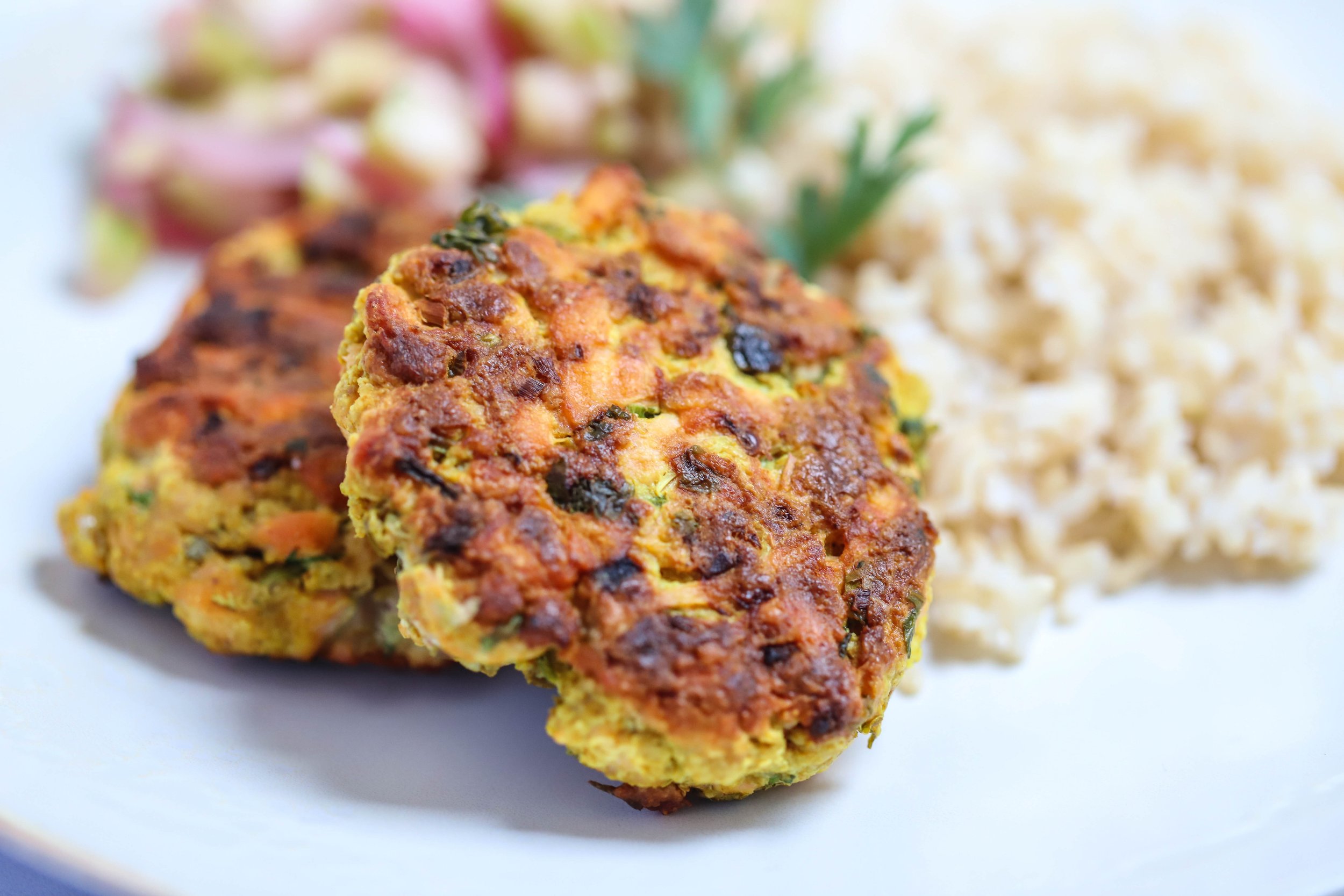 Salmon Satay Burgers with Onion Relish