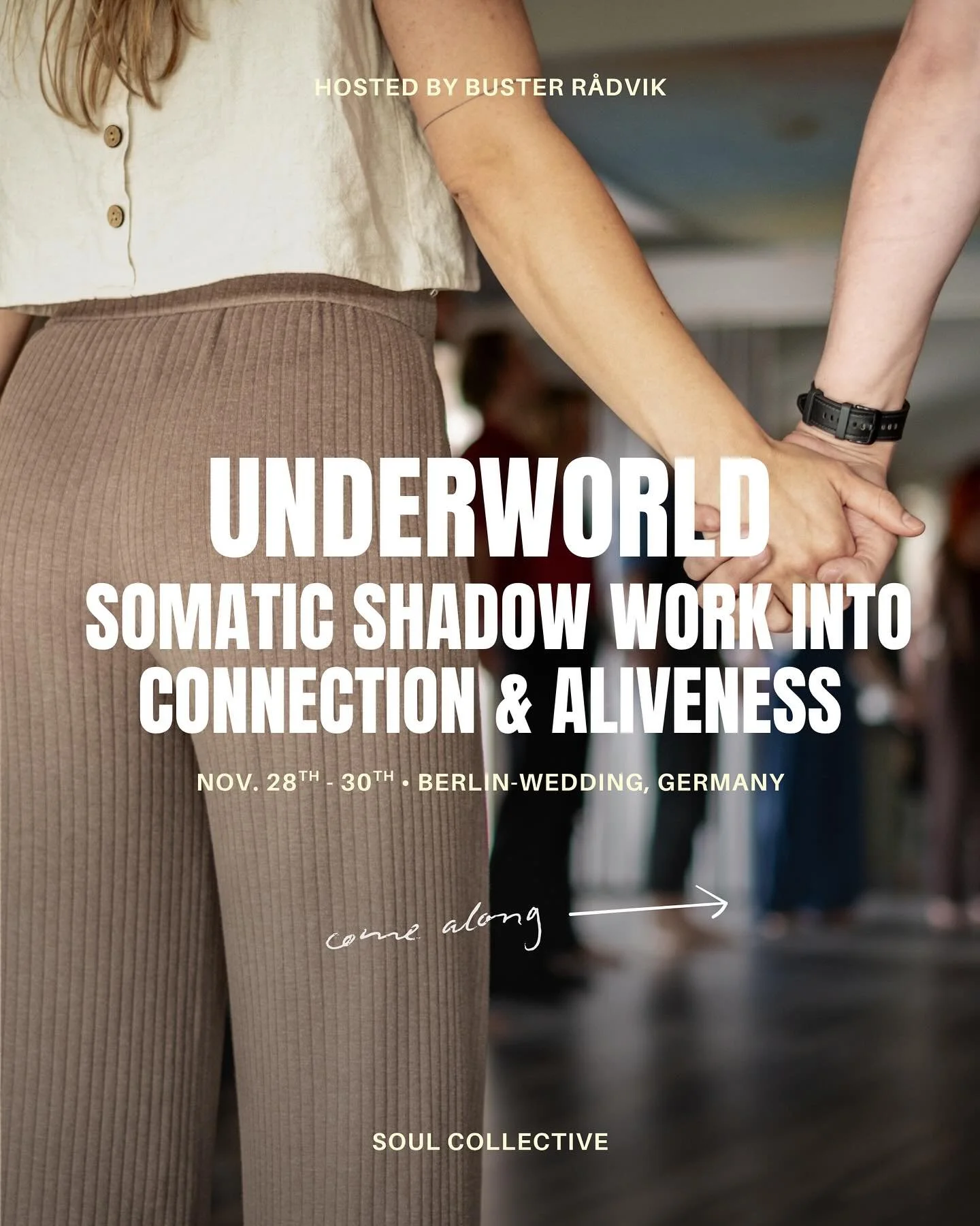 Underworld is a place to alchemize shame, trauma and taboo into unapologetic aliveness. 

What to expect on this 2.5 day immersive journey:

&rarr; Carefully held rituals
&rarr; Somatic practices
&rarr; Relational alchemy

Buster, a certified psychot