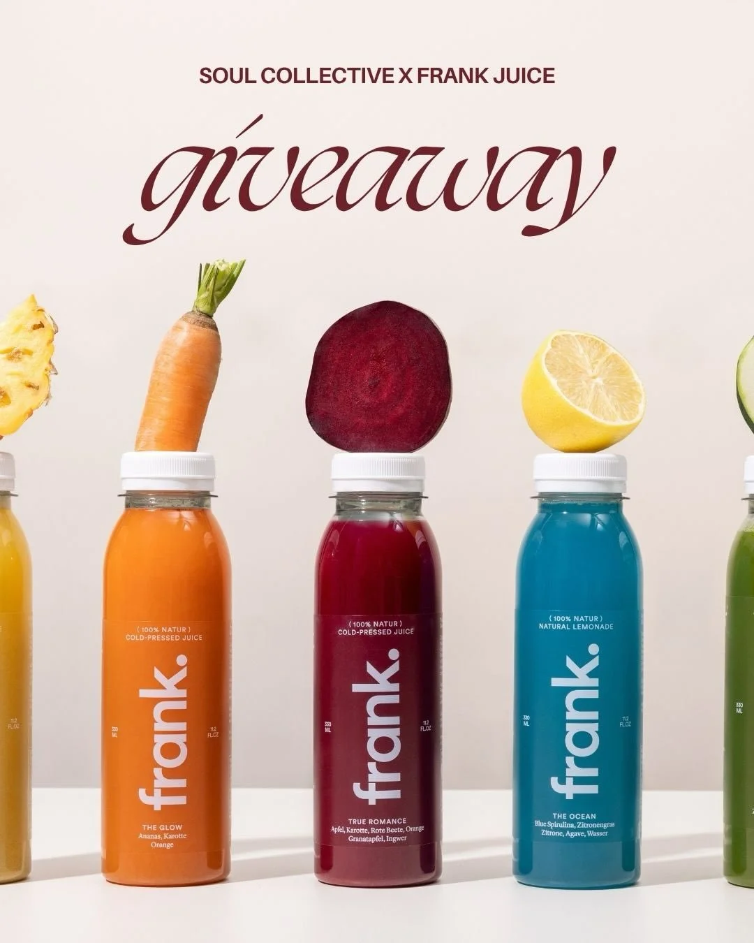 Soul Collective x Frank Juice Giveaway 🍋

This week, we partnered with @thefrankjuice to giveaway a complete 5-day juice cleanse.

Start your spring feeling refreshed and balanced with a 5-day cleanse.

Enter in three easy steps:

1️⃣ Like this post
