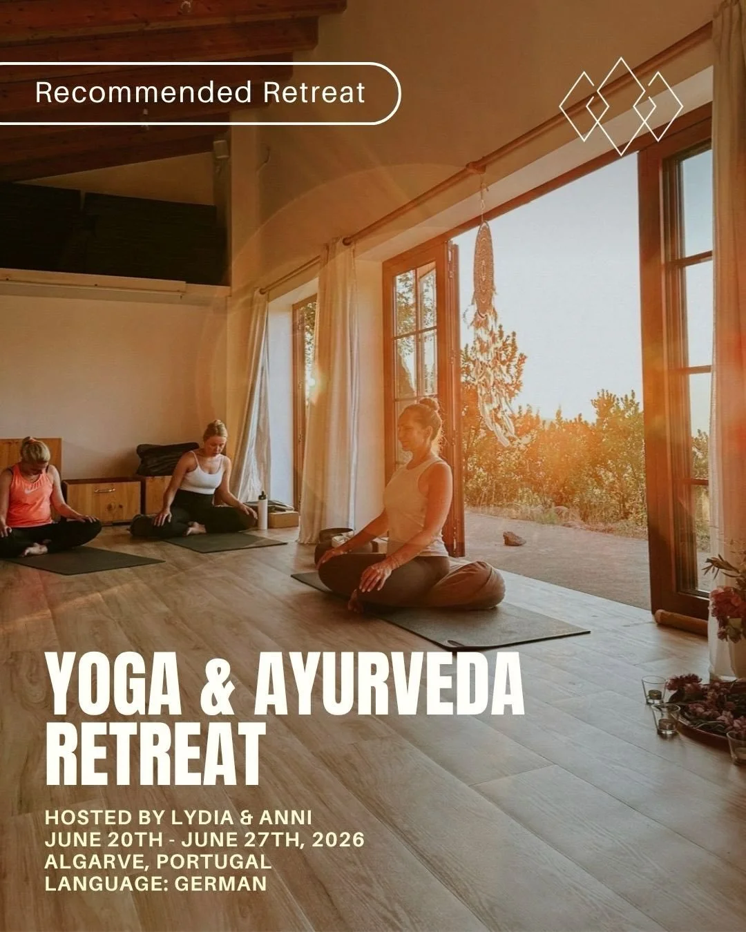 Yoga &amp; Ayurveda Retreat in Portugal

This magical retreat balances daily yoga and Ayurveda sessions with free time for hiking, beach trips and relaxing by the pool. 

The location offers breathtaking sunsets and views over the picturesque town of