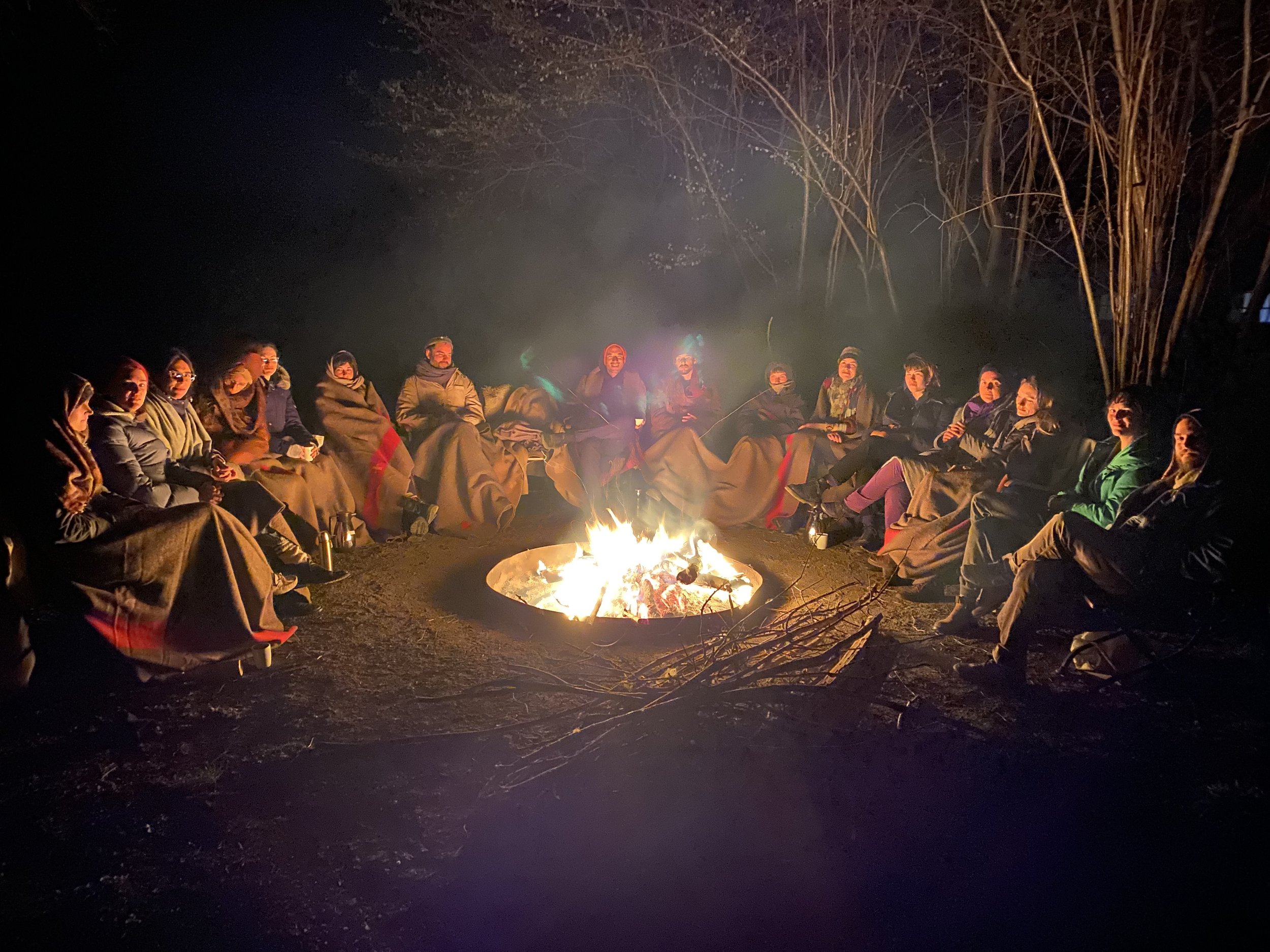 group fire circle night forest retreat.jpeg