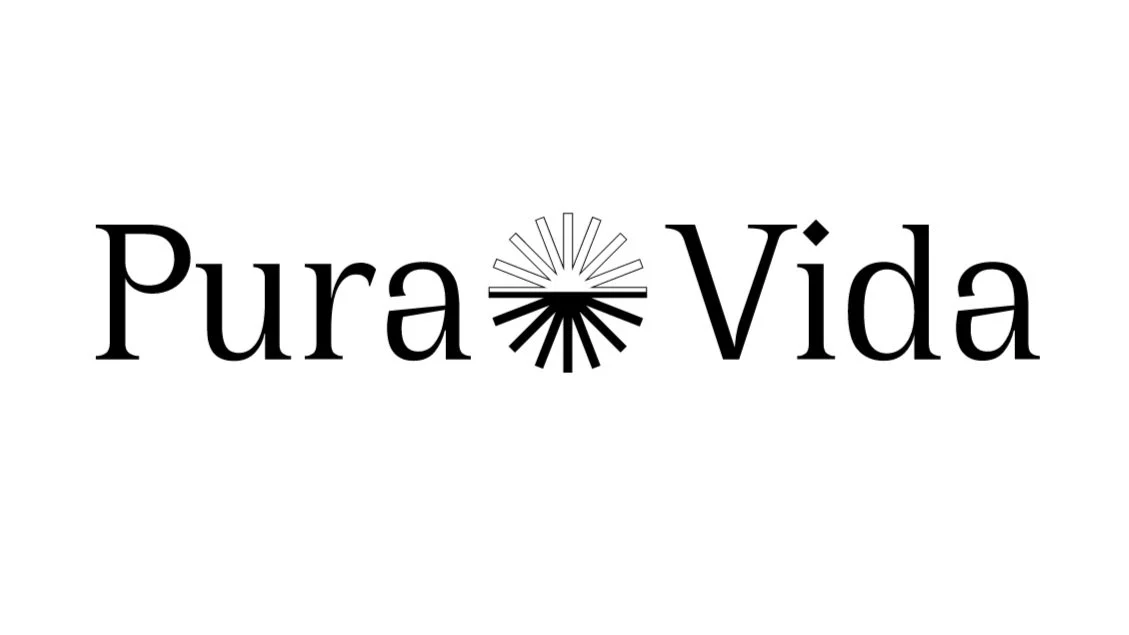Pura Vida logo with stylized sunburst icon between the words 'Pura' and 'Vida'.