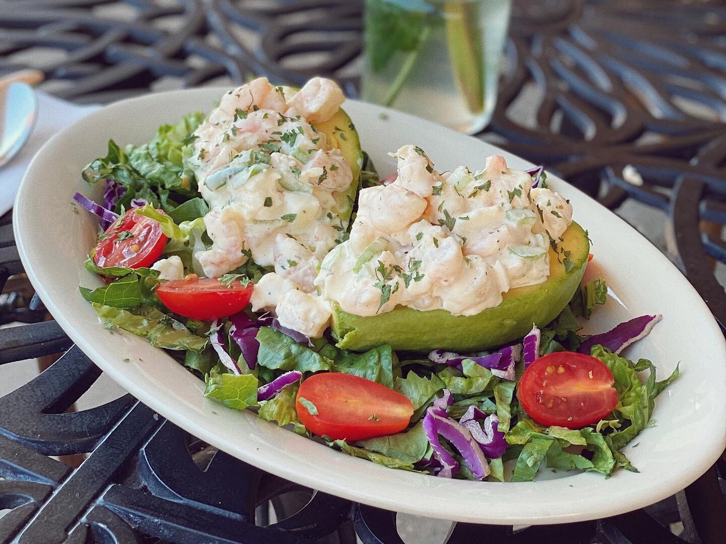 Our Friday special is the Cold Shrimp Salad! A whole avocado stuffed with cold shrimp salad on top a bed of greens.