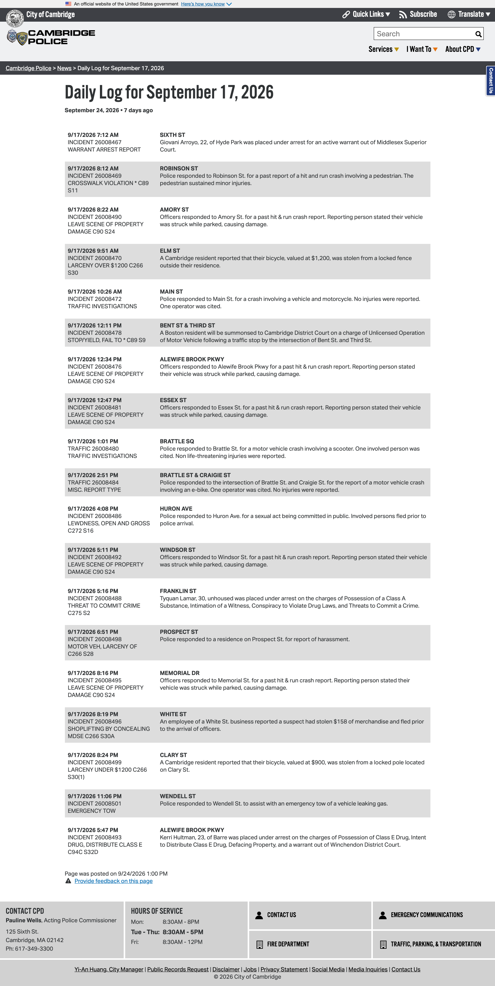 A sample news component used by Police to show Police Logs