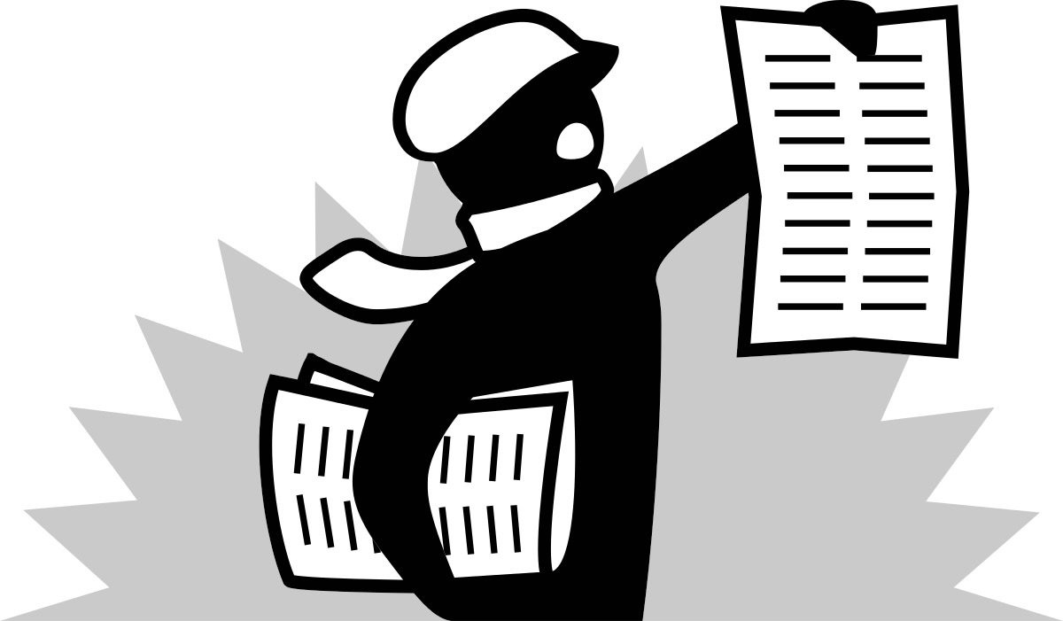 Schwarz-Weiß-Illustration einer Person in Polizei- oder Militäruniform, die eine Liste oder ein Dokument in die Luft hebt.