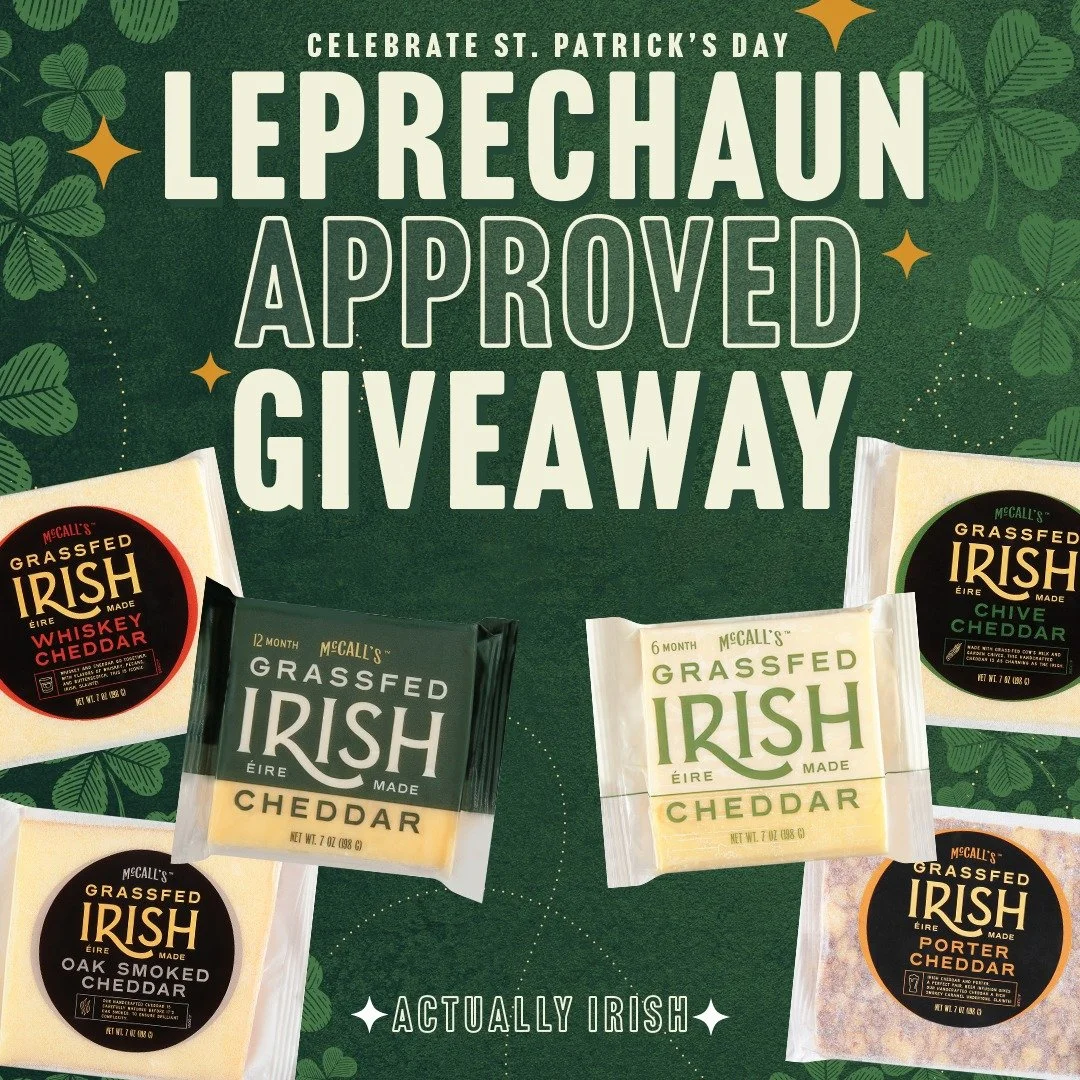 St. Patrick&rsquo;s Day is coming 🍀 and we&rsquo;re celebrating with a giveaway of our authentic, leprechaun-approved Irish Cheddar!

(Includes our 6 Month Aged Cheddar, 12 Month Aged Cheddar, Porter Cheddar, Oak Smoked Cheddar, Whiskey Cheddar, and