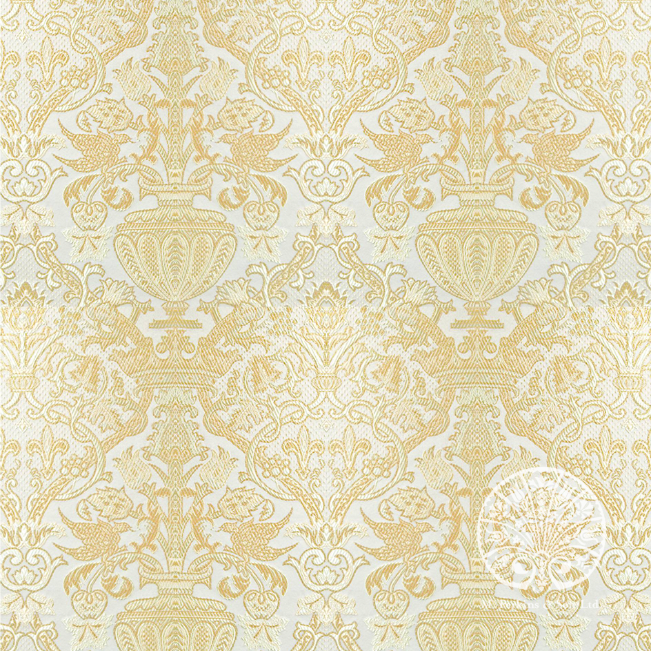 Metallic Gold Plain and Patterned Fabric - White/Gold Venezia