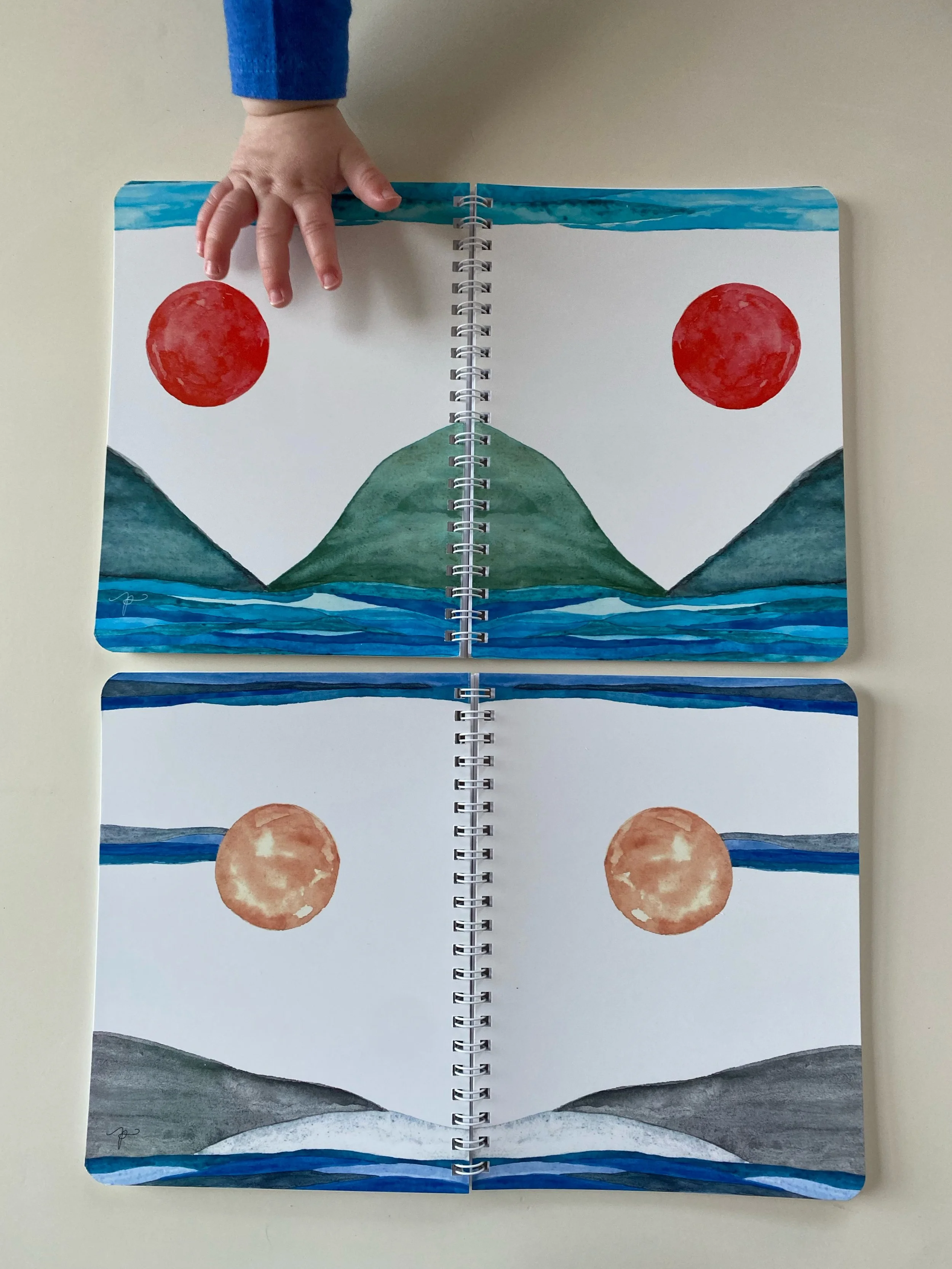 notebook with red sun watercolor design from ocean ocaso collection by pirozzi print