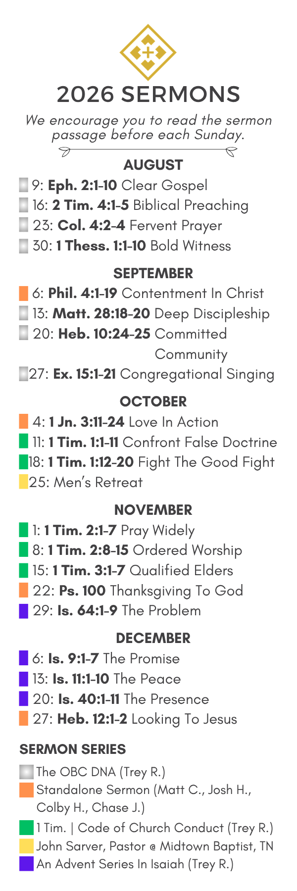 Fall 2026 Sermon Schedule