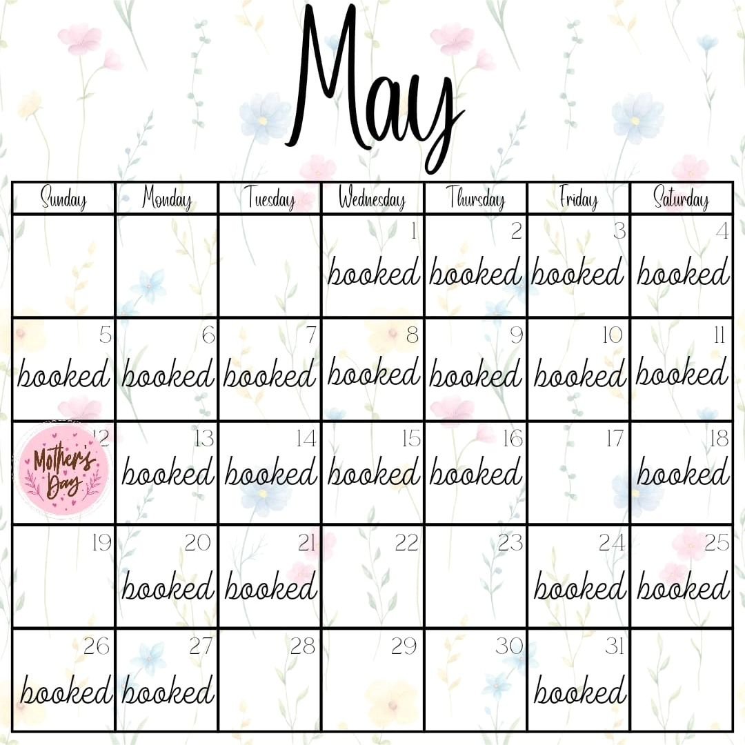 We're getting down to the last few weeks before my maternity leave starts 😬 I have one available spot on May 19th. Otherwise, May weekend dates are fully booked. 2 weekends are available in June, and after that, I will see you in October!