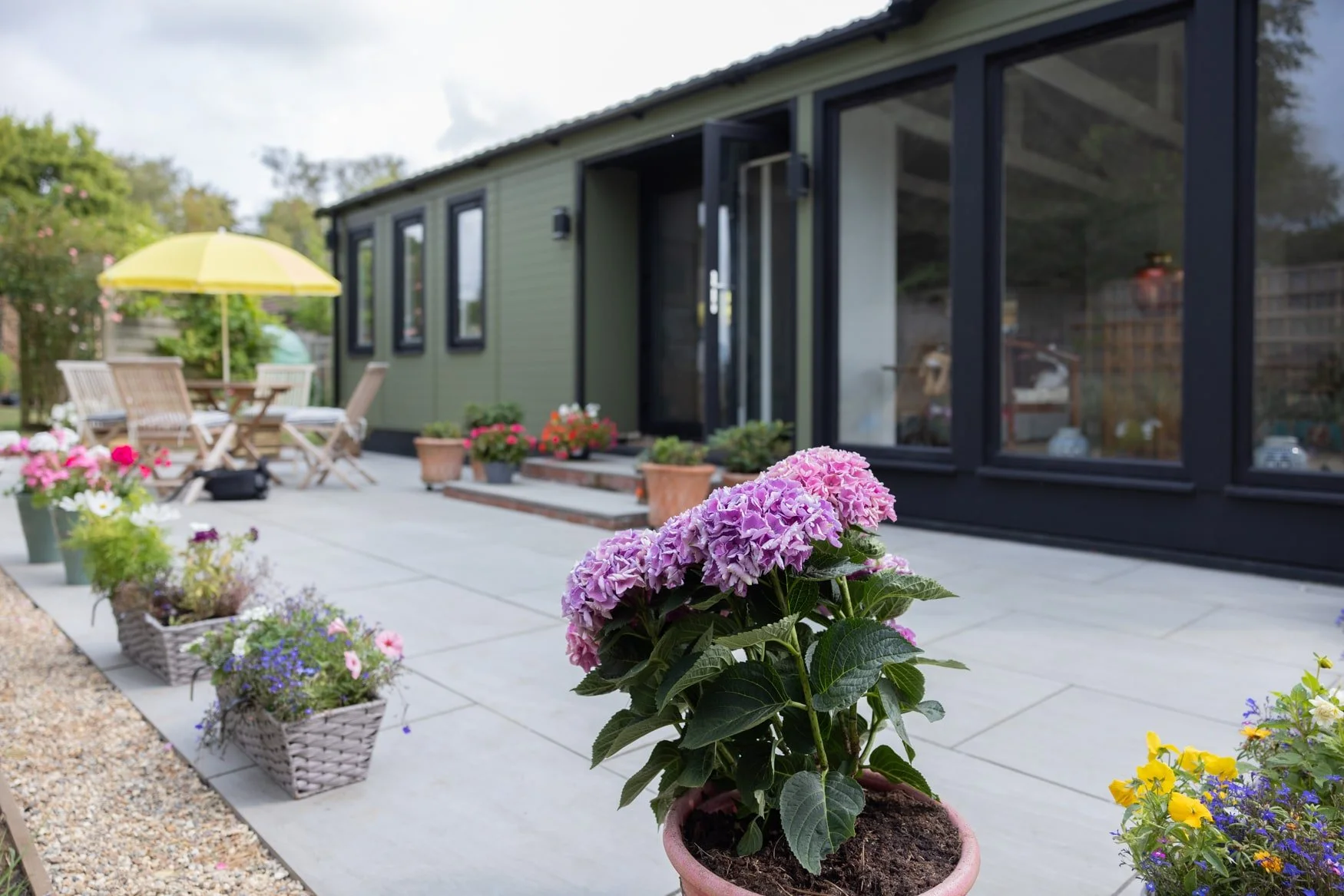Garden annexe under construction in a Hertfordshire garden site.