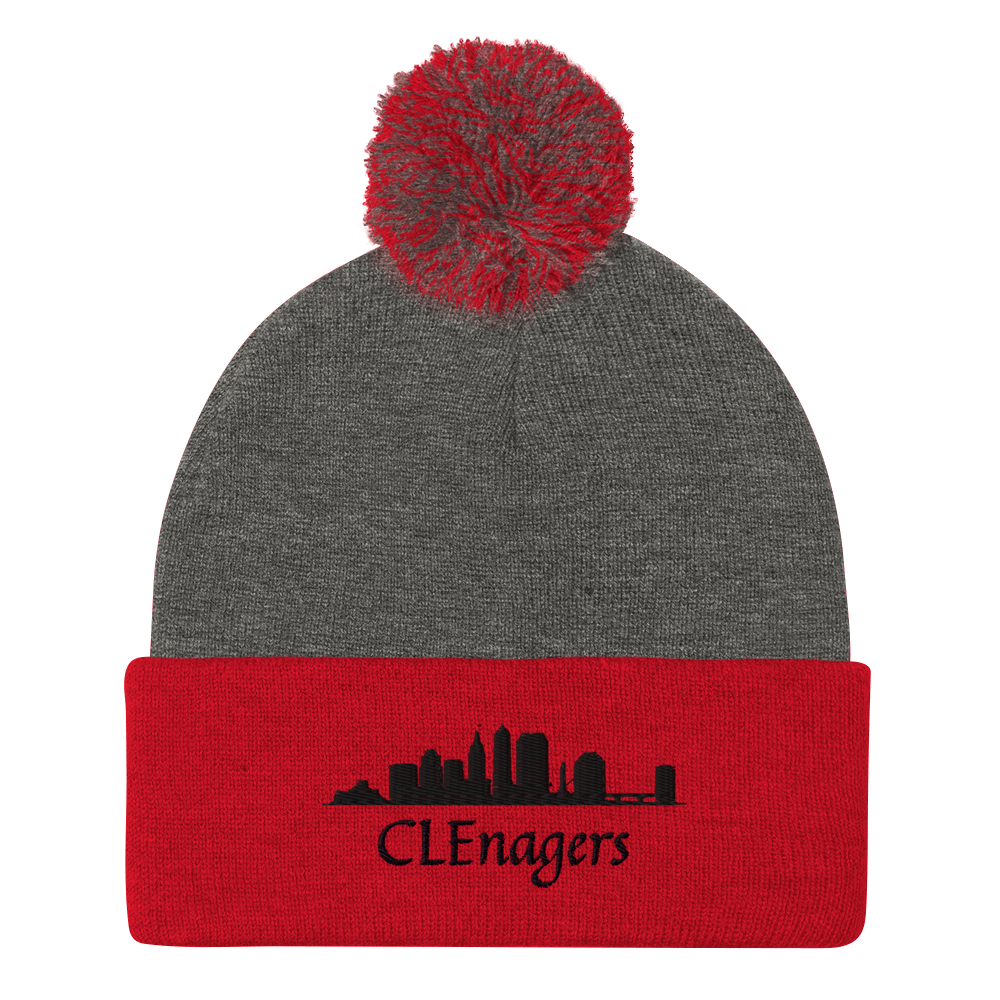 pom-pom-knit-cap-dark-heather-grey-red-front-633a4d3e260e7.png