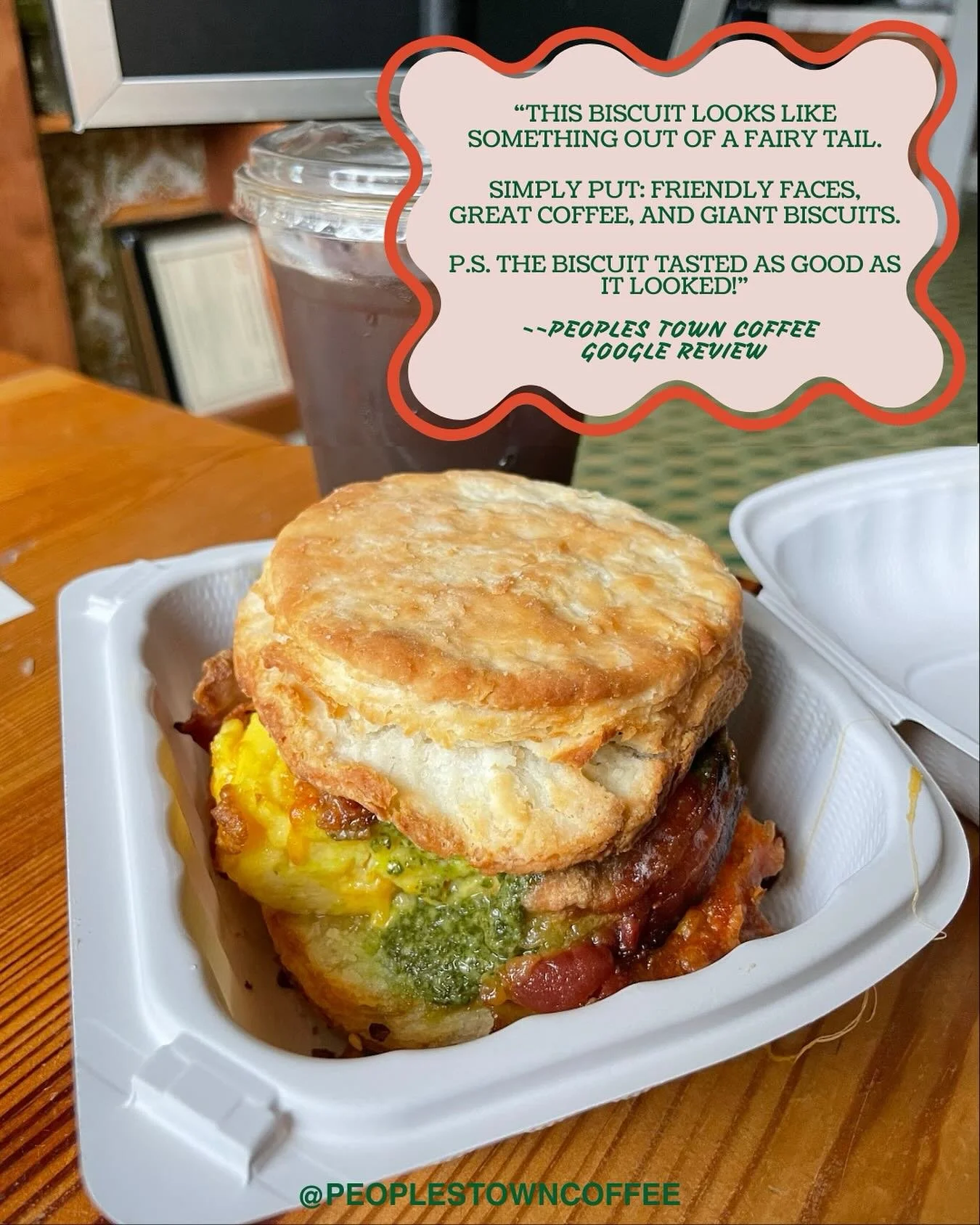 ✨ &ldquo;This biscuit looks like something out of a fairy tale&hellip;&rdquo; ✨

Yes, that&rsquo;s a real Google review. 🥹💚
At Peoples Town Coffee, we keep it simple: friendly faces, great coffee, and GIANT biscuits.
Come hungry. Leave happy. Repea