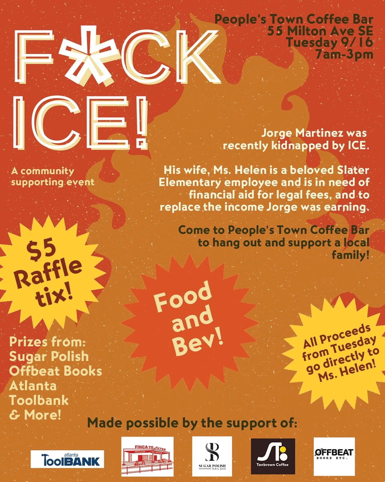 📣 Peoplestown + Atlanta fam, we need you Tuesday! 📣

Ms. Helen is the custodian at Slater Elementary. Her husband was detained last week by ICE. She has asked the community for some financial support and now it&rsquo;s our turn to step up for someo