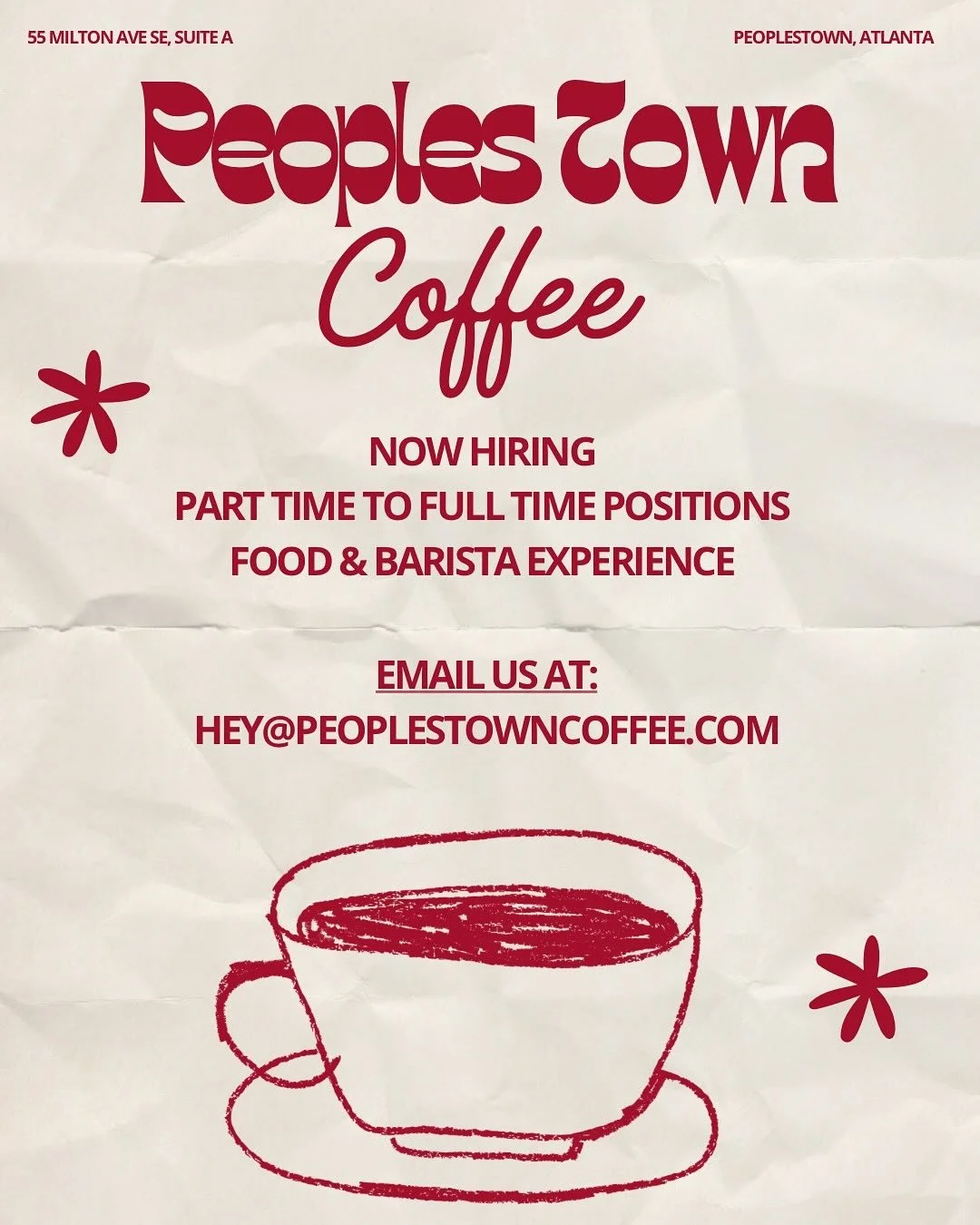 Our team is growing ☕✨

We&rsquo;re looking for people who take pride in great coffee and food, show up with good energy, and care about the details that make every drink &mdash; and every shift &mdash; better.

If you know someone who loves coffee a