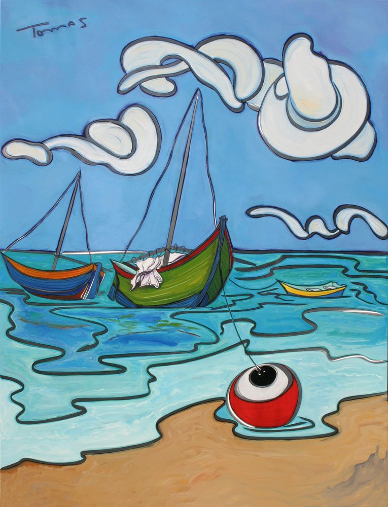 TOMAS - 3 BOATS WITH RED BUOY 54x46.JPG