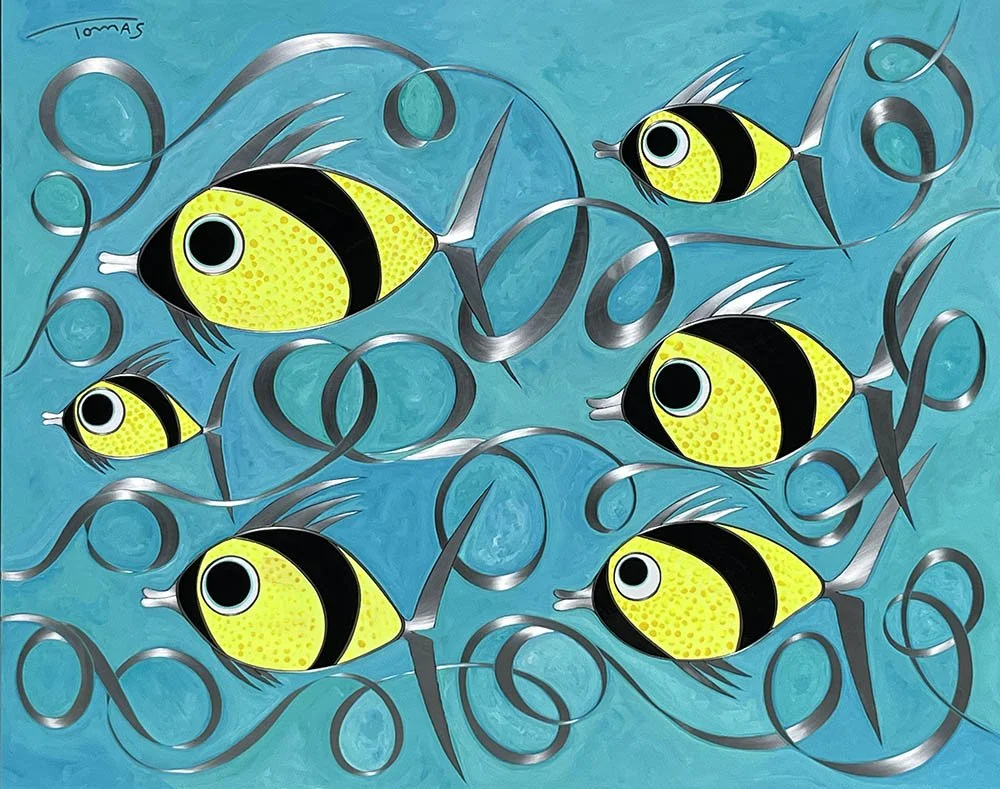 TOMAS - BLACK STRIPED YELLOW FISH 46X58.JPG